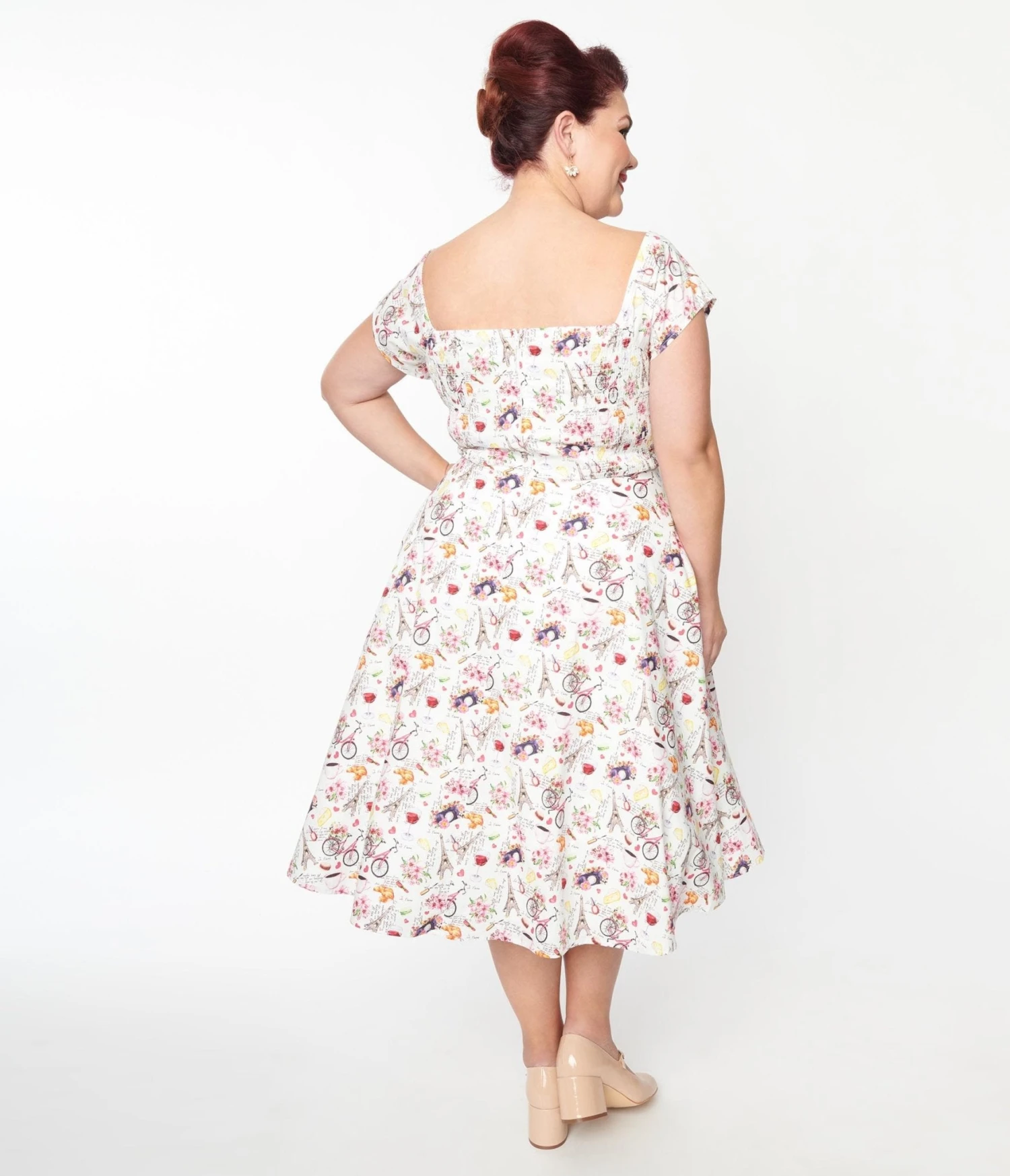 Unique Vintage Plus Size Paris Cafe Print Swing Dress - Image 3