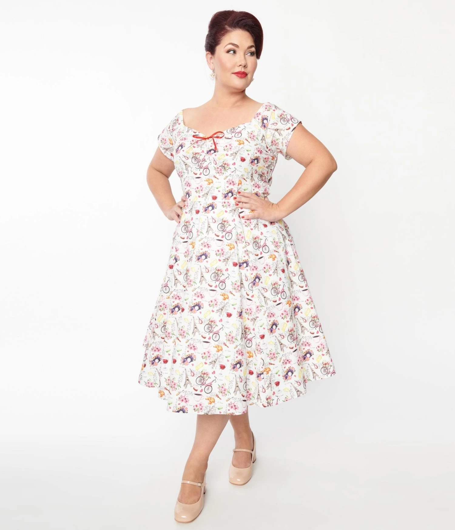 Unique Vintage Plus Size Paris Cafe Print Swing Dress - Image 4