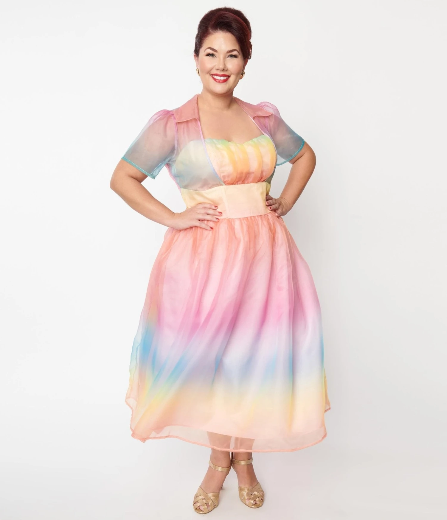 Unique Vintage Plus Size Pastel Rainbow Ombre Libby Swing Dress - Image 5
