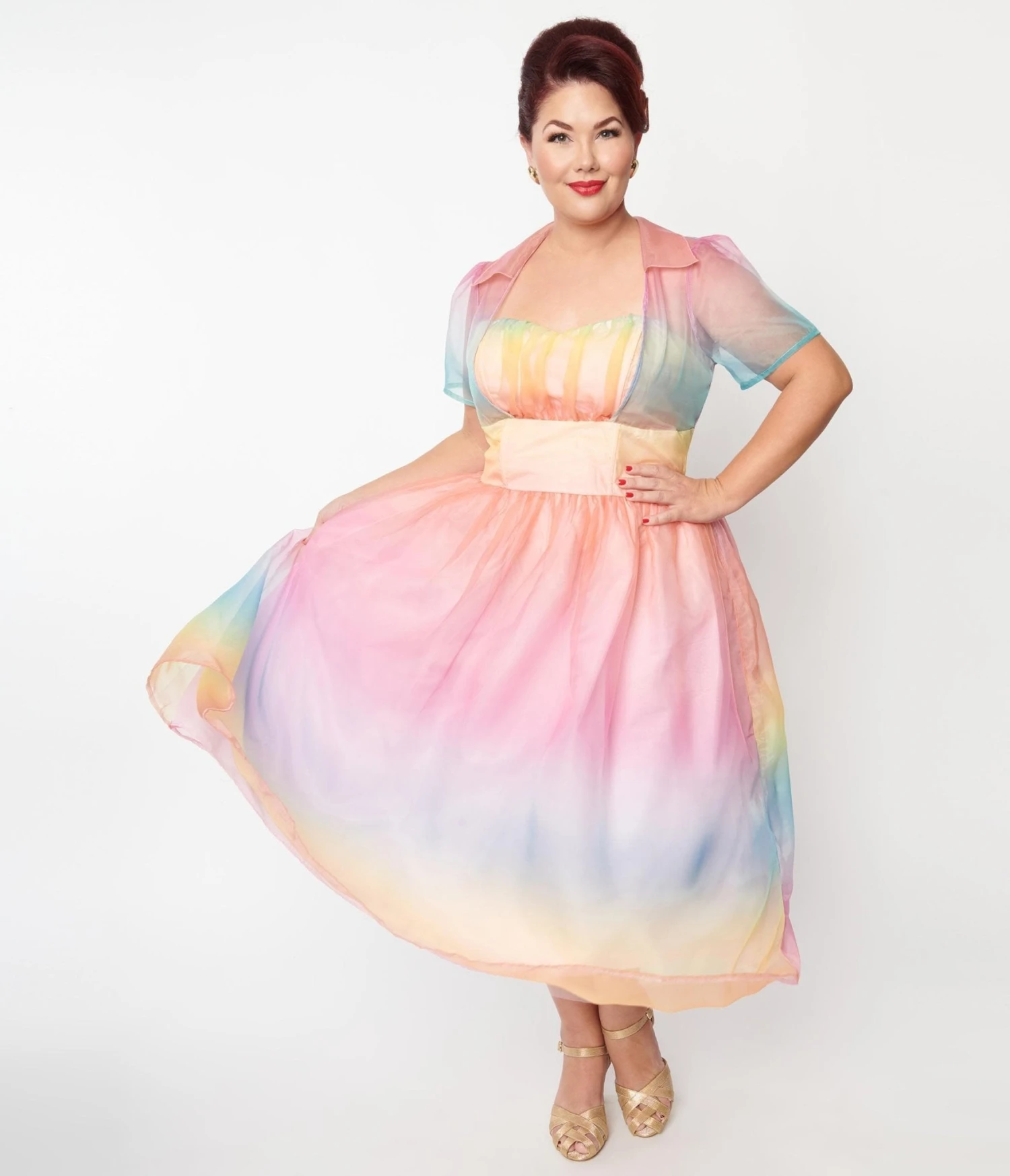 Unique Vintage Plus Size Pastel Rainbow Ombre Libby Swing Dress - Image 4