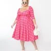 Unique Vintage Plus Size Pink & Red Plaid Lamar Swing Dress