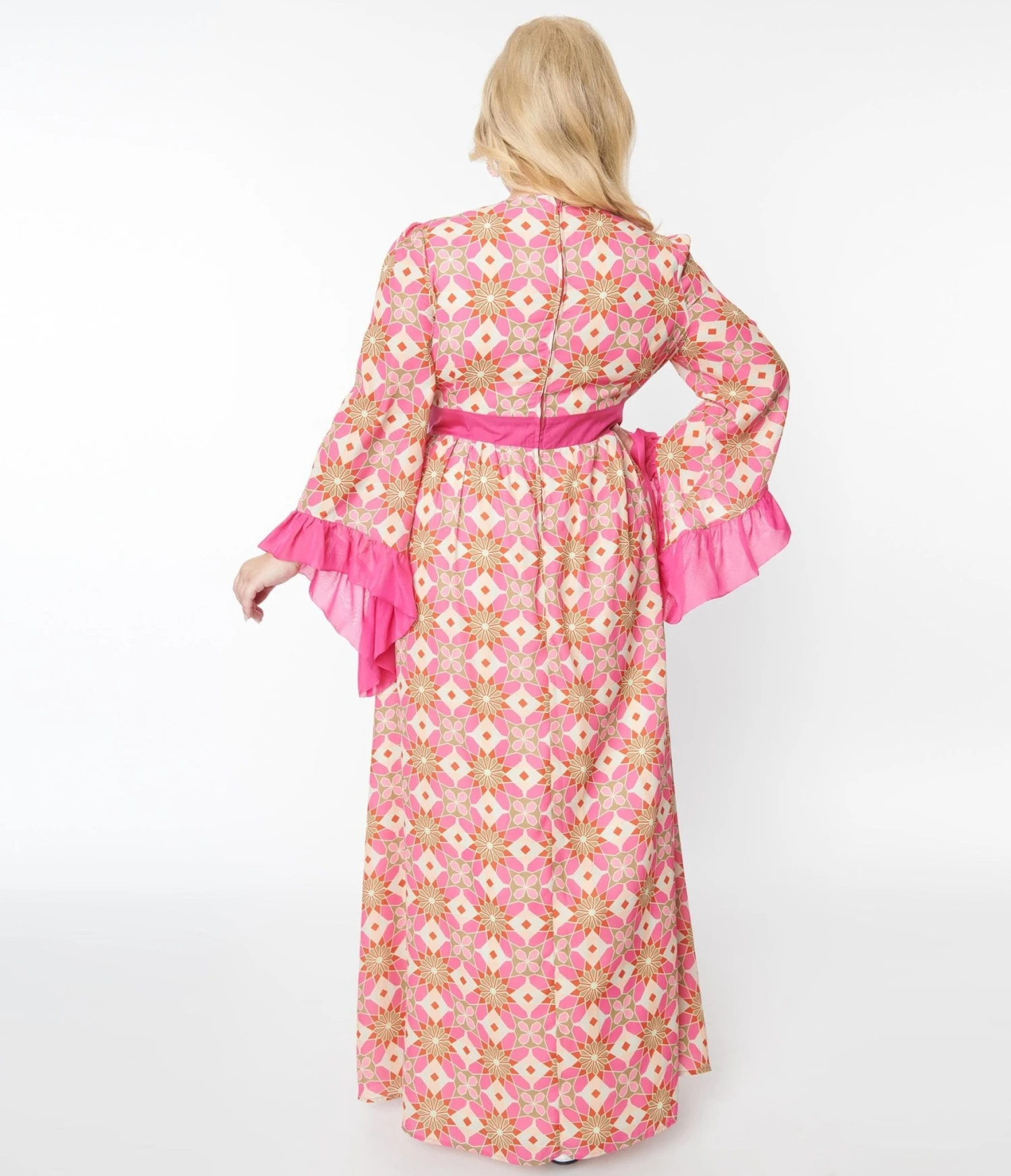 Unique Vintage Plus Size Pink Stained Glass Floral Maxi Dress - Image 3