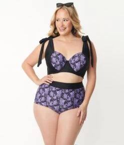 Unique Vintage Plus Size Purple Lacy Bats Mrs Cooper Swim Bottoms