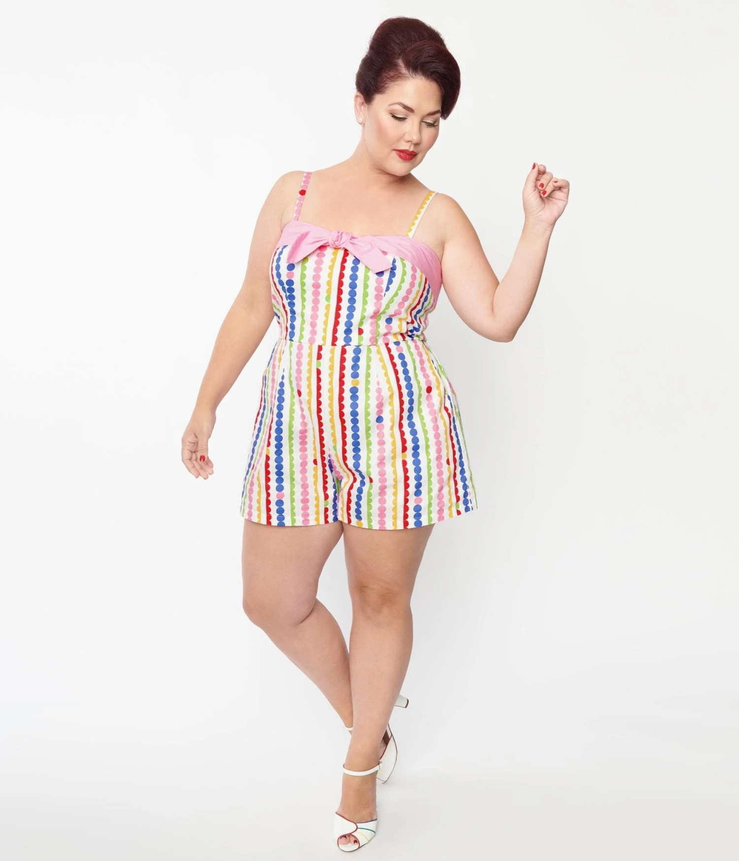 Unique Vintage Plus Size Rainbow Dot Romper - Image 5