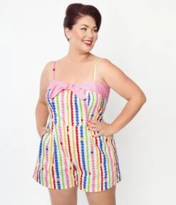 Unique Vintage Plus Size Rainbow Dot Romper