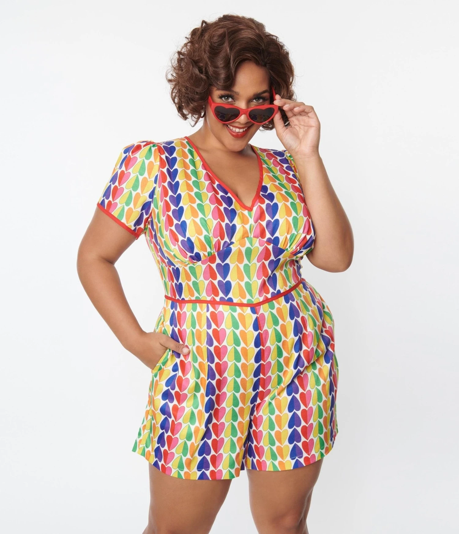 Unique Vintage Plus Size Rainbow Heart Romper - Image 5