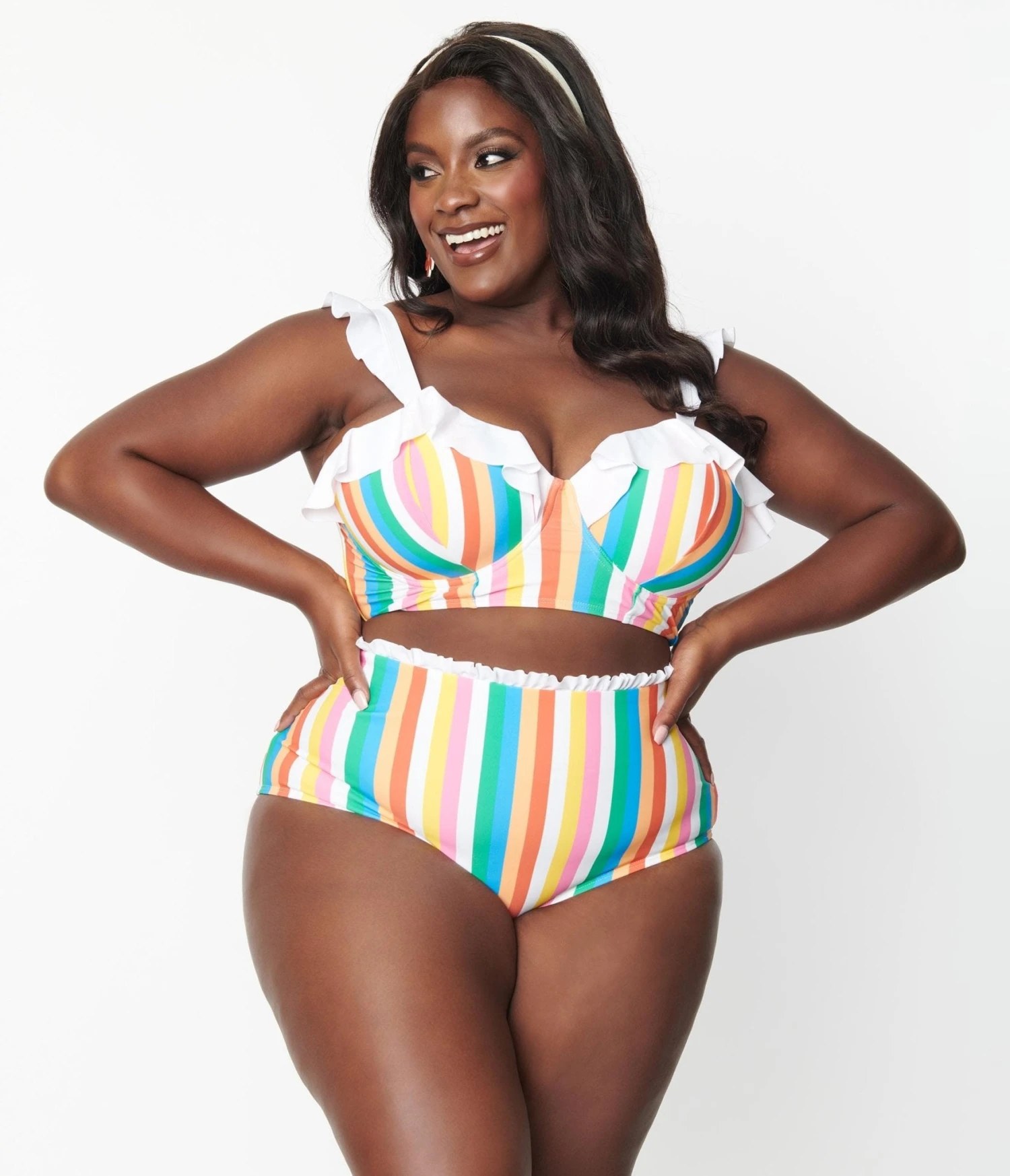 Unique Vintage Plus Size Rainbow Striped Cape May Swim Bottoms - Image 4