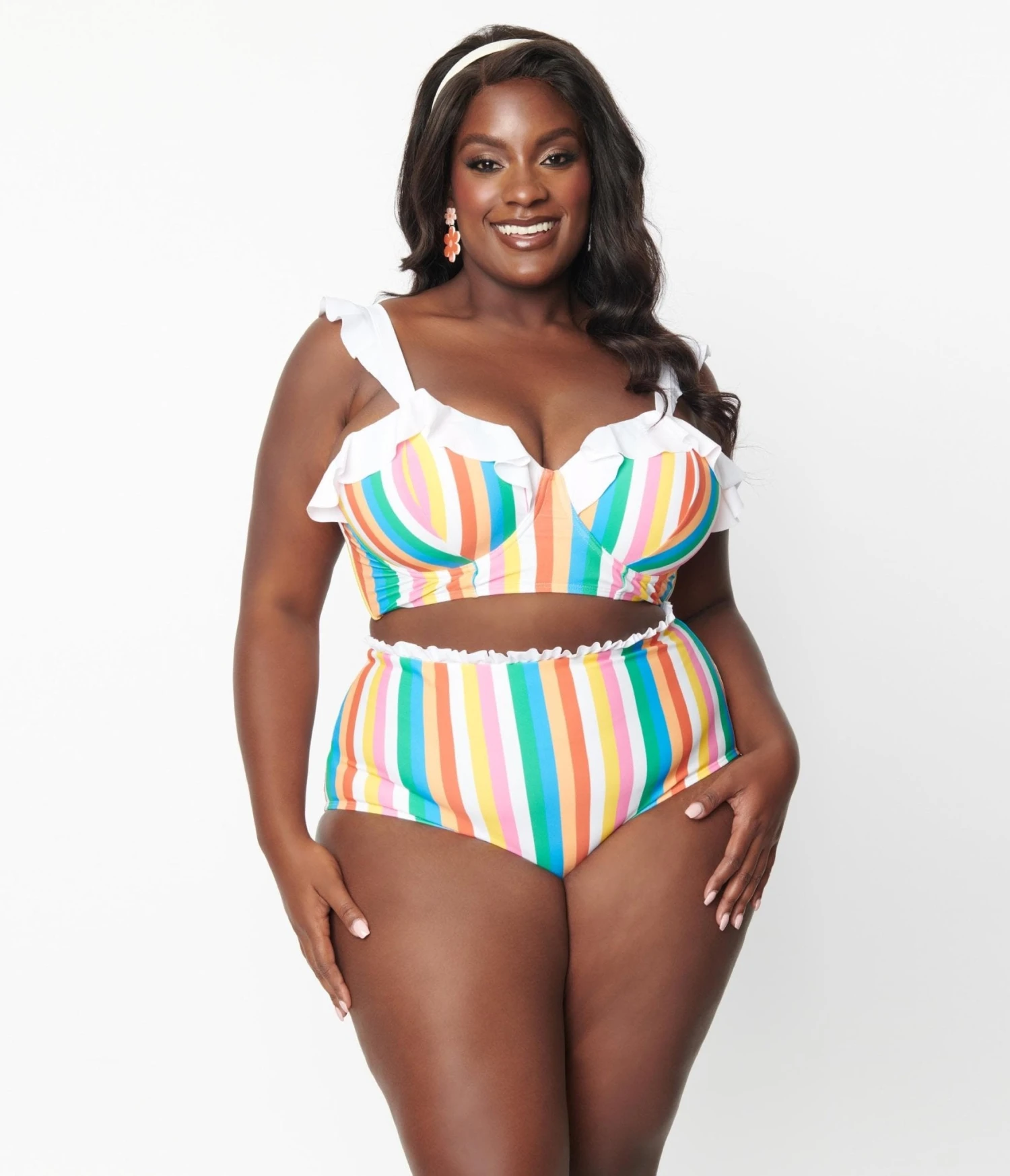 Unique Vintage Plus Size Rainbow Striped Cape May Swim Bottoms - Image 5