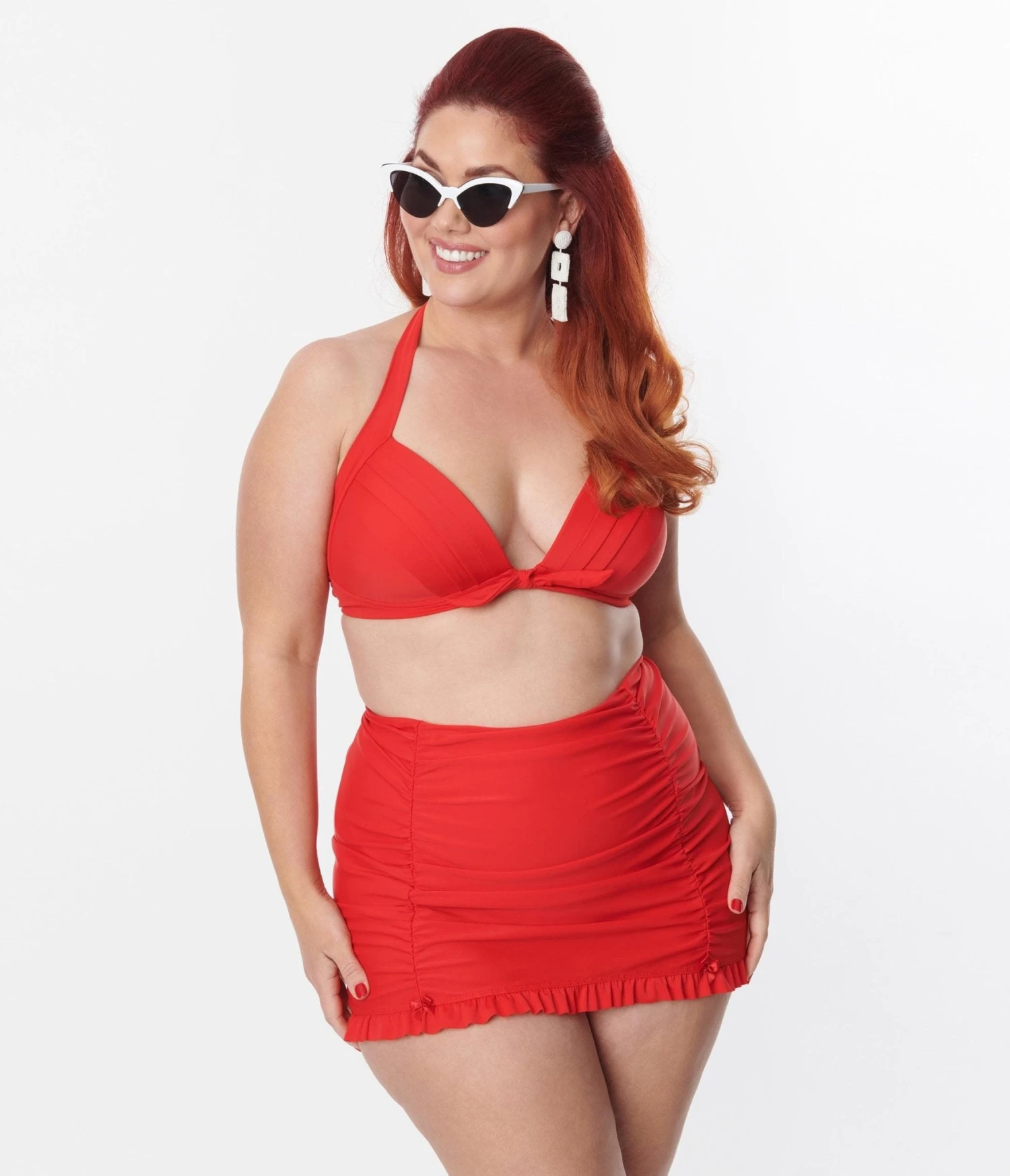 Unique Vintage Plus Size Red Drawstring Ruffle Skirt - Image 4