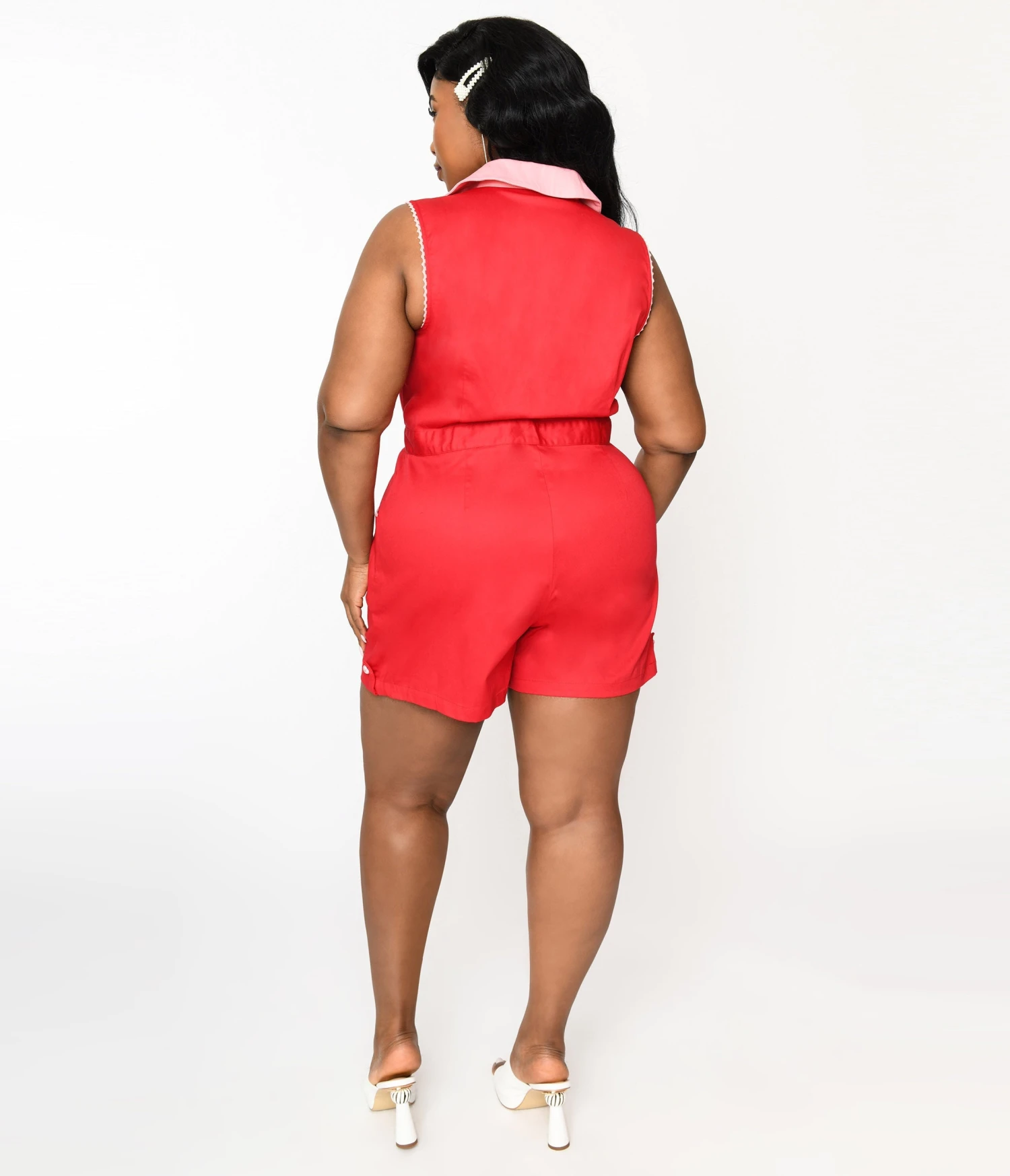 Unique Vintage Plus Size Red & Pink Heart Shelby Romper - Image 3