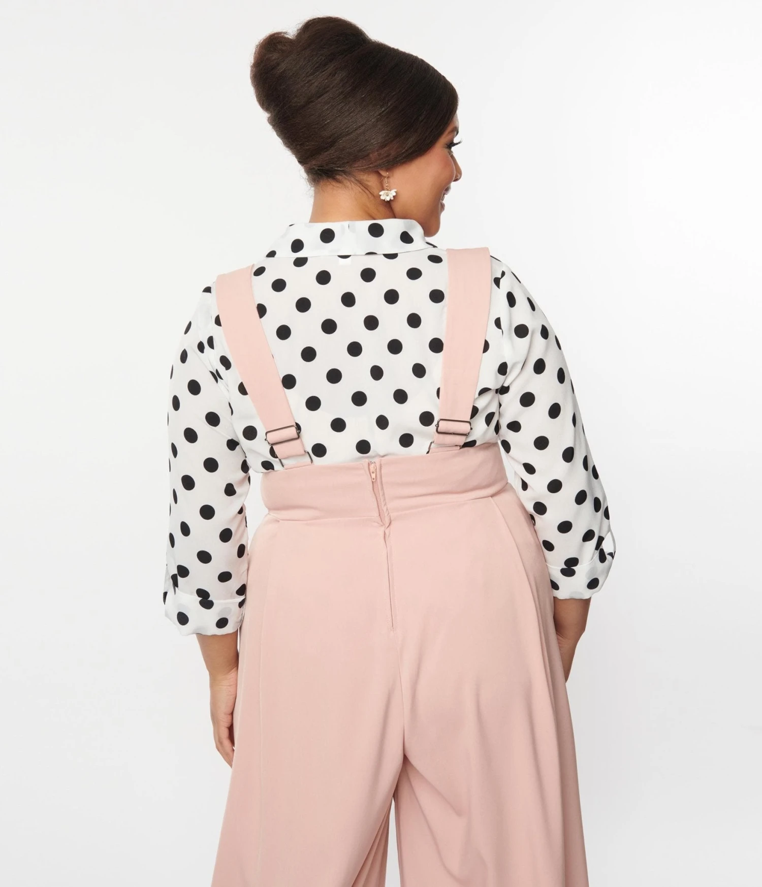 Unique Vintage Plus Size Sheer White & Black Dot Olivia Blouse - Image 3