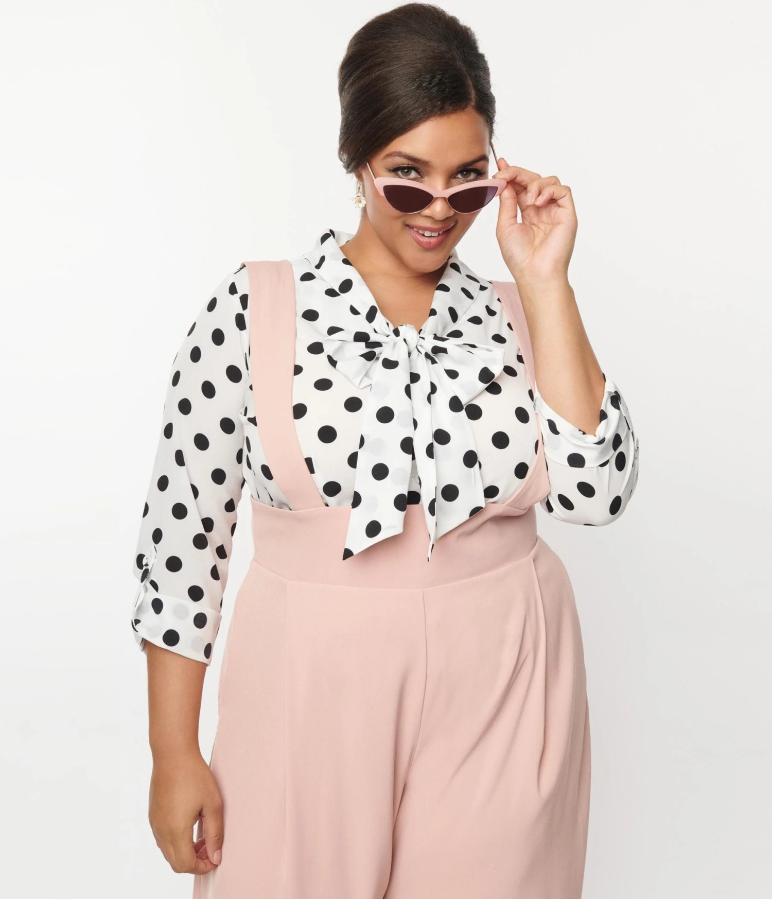 Unique Vintage Plus Size Sheer White & Black Dot Olivia Blouse - Image 4