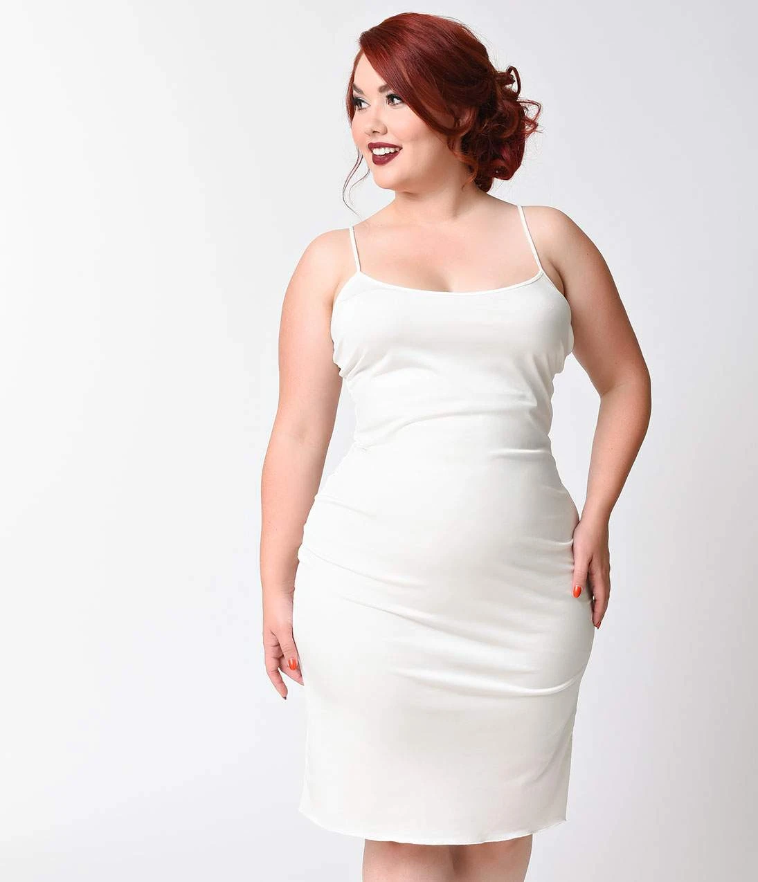 Unique Vintage Plus Size Short White Stretch Slip - Image 4