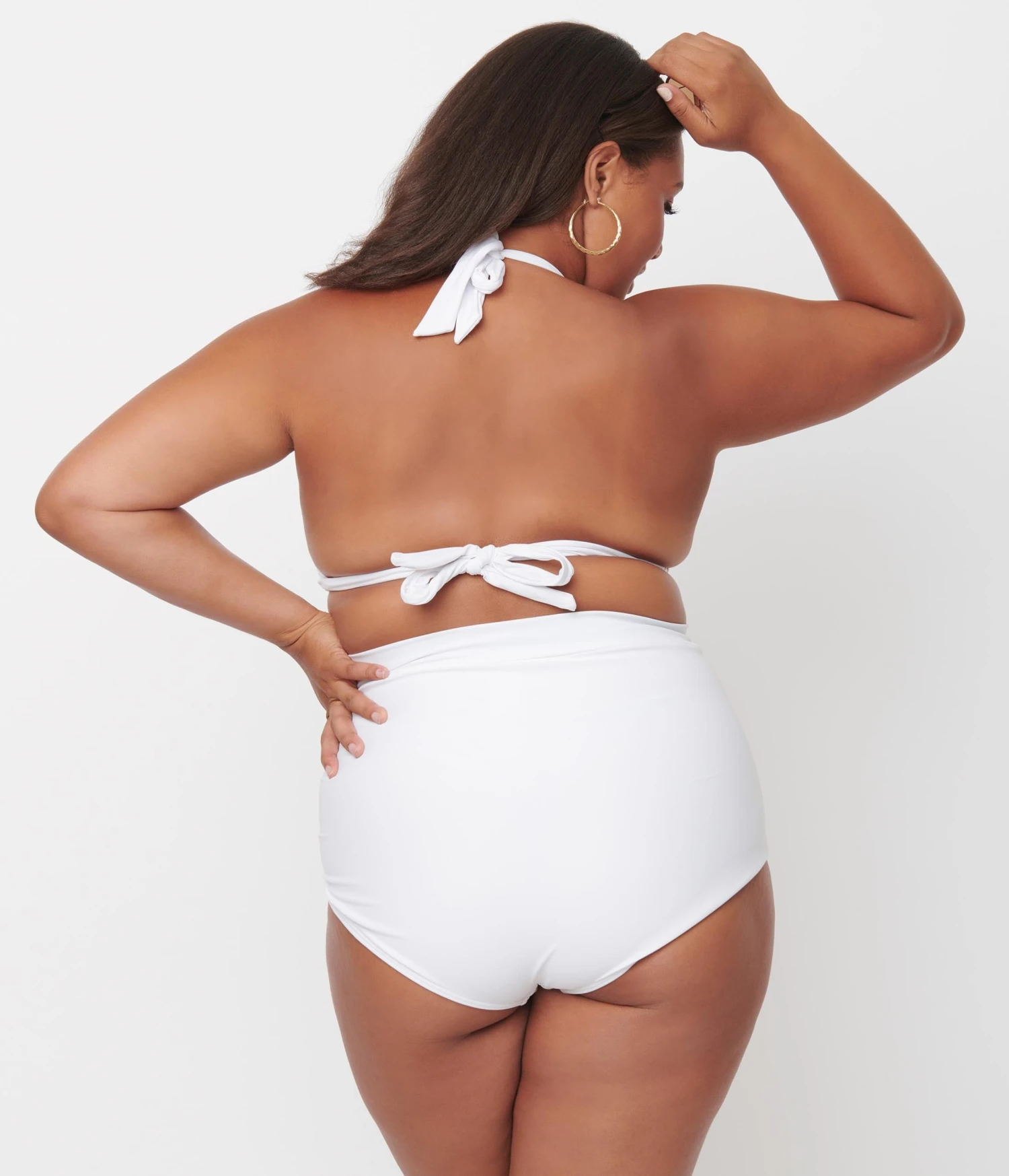 Unique Vintage Plus Size Solid White Monroe Halter Swim Top - Image 2