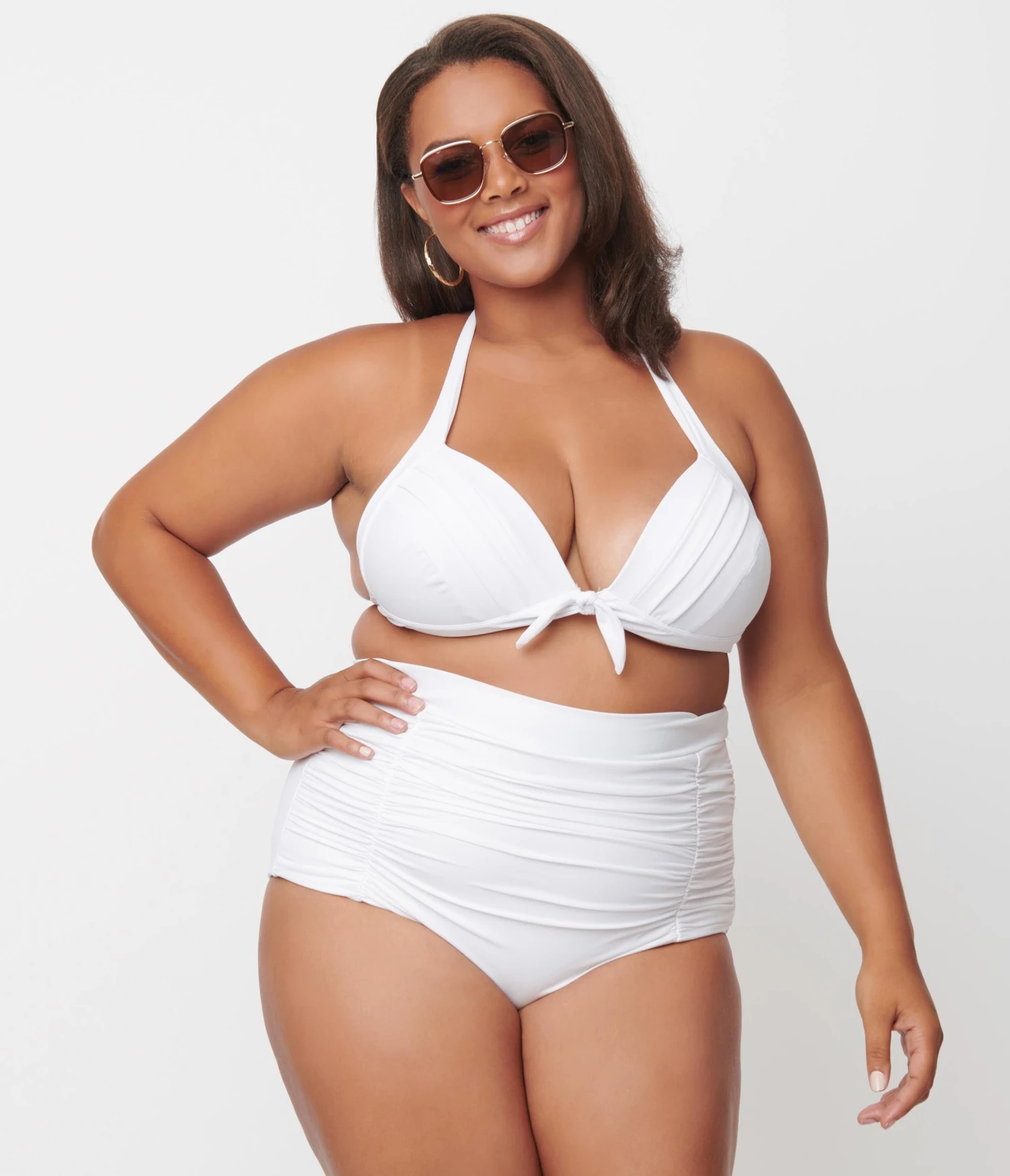 Unique Vintage Plus Size Solid White Monroe Halter Swim Top - Image 3
