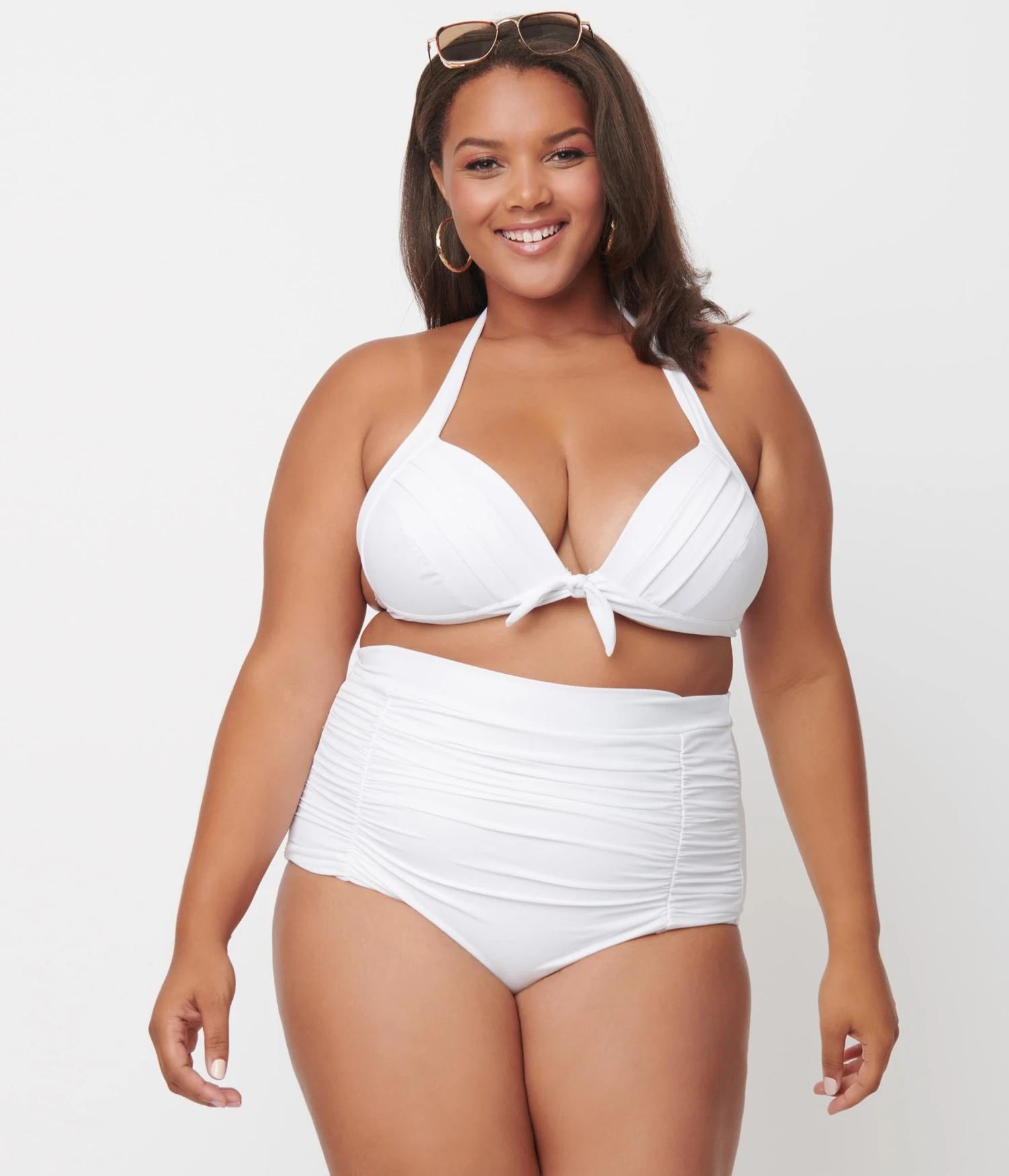 Unique Vintage Plus Size Solid White Monroe Halter Swim Top - Image 5