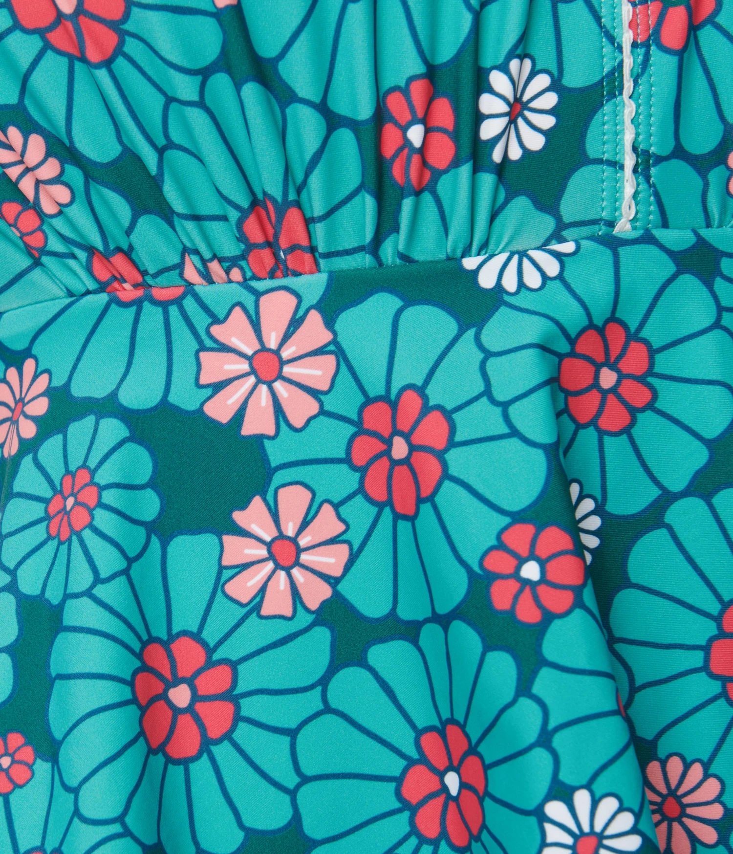 Unique Vintage Plus Size Teal Flower Child Skirted Wendy Swimsuit - Image 2