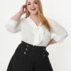 Unique Vintage Plus Size White Bow Olivia Blouse