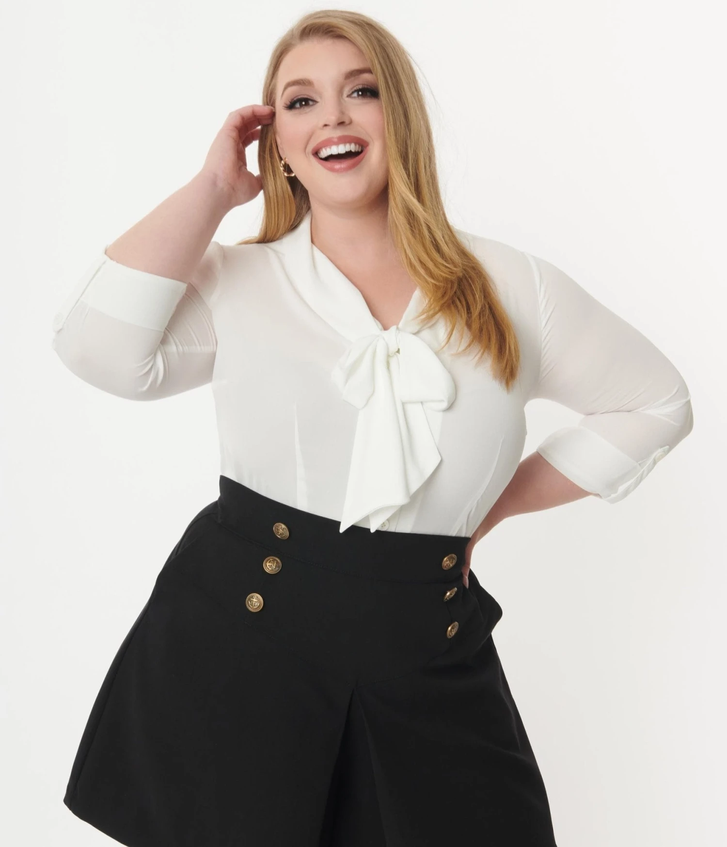 Unique Vintage Plus Size White Bow Olivia Blouse