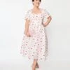 Unique Vintage Plus Size White & Multi Hearts Crinkle Libby Swing Dress