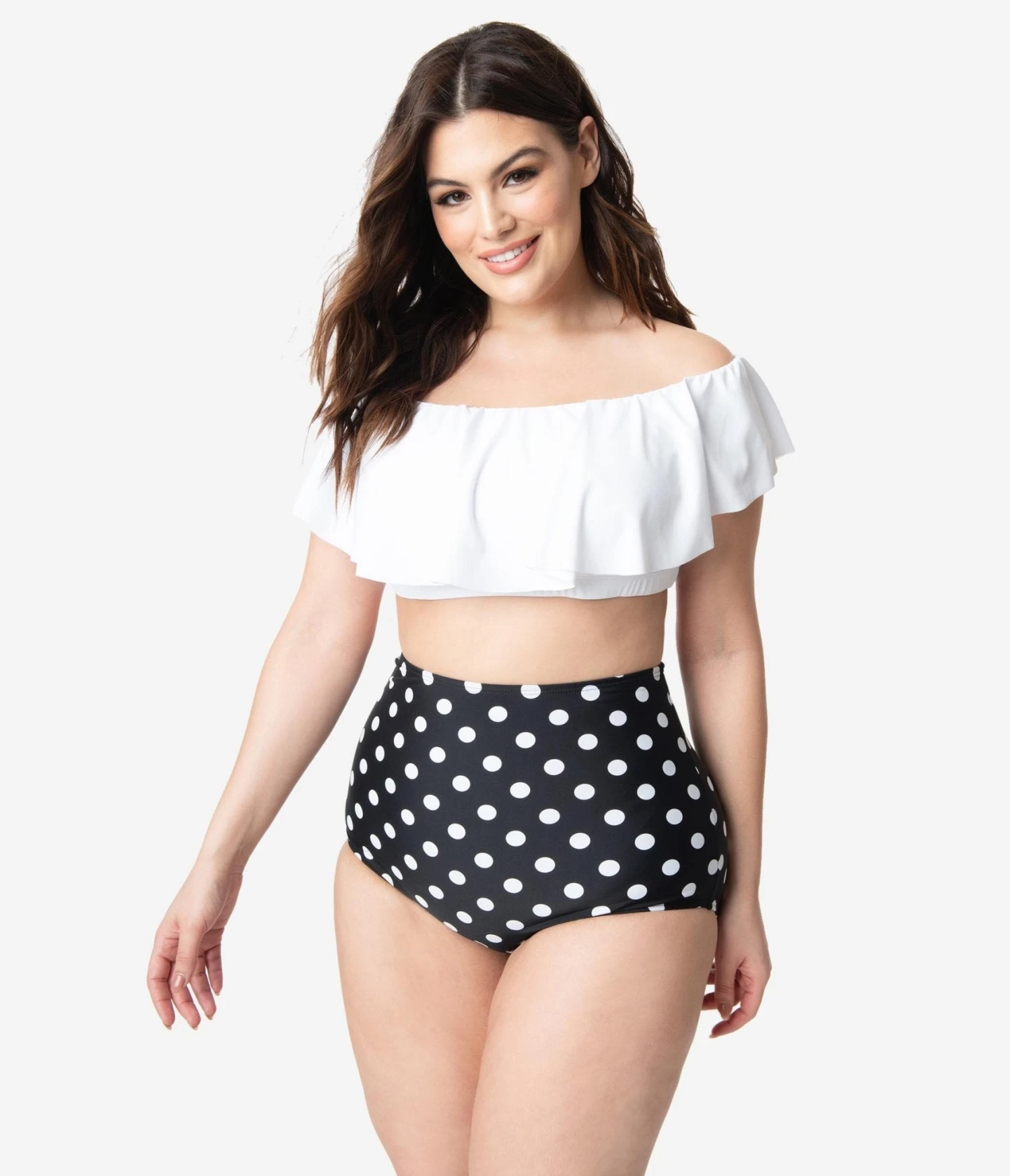 Unique Vintage Plus Size White Ruffled Ramona Swim Top - Image 4