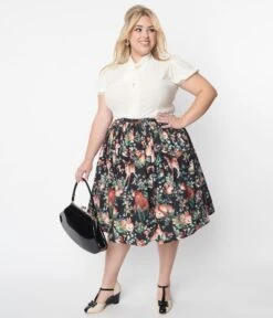 Unique Vintage Plus Size Woodland Creature Print Swing Skirt