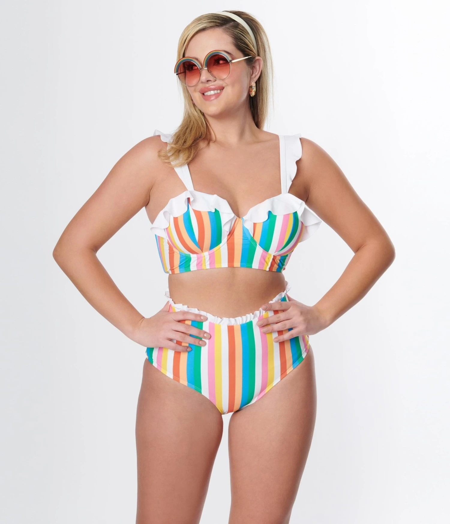 Unique Vintage Rainbow Striped Southampton Swim Top - Image 3