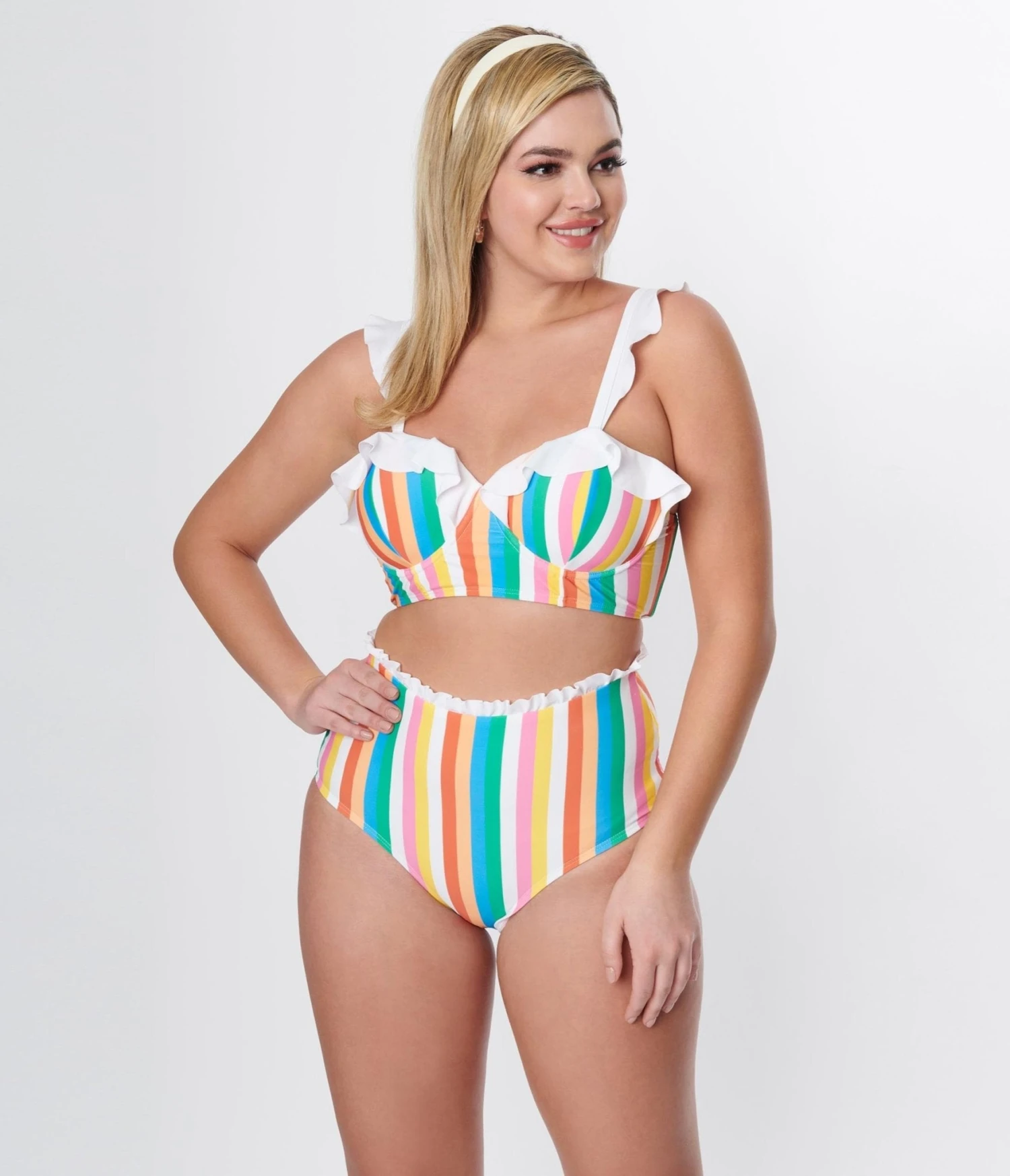 Unique Vintage Rainbow Striped Southampton Swim Top - Image 5