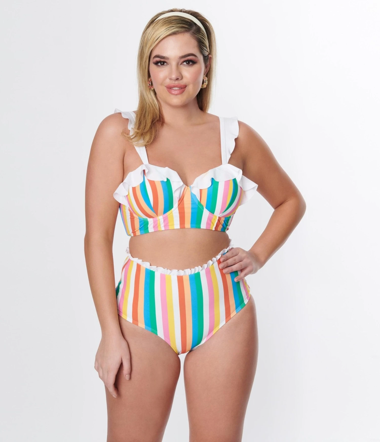 Unique Vintage Rainbow Striped Southampton Swim Top - Image 4