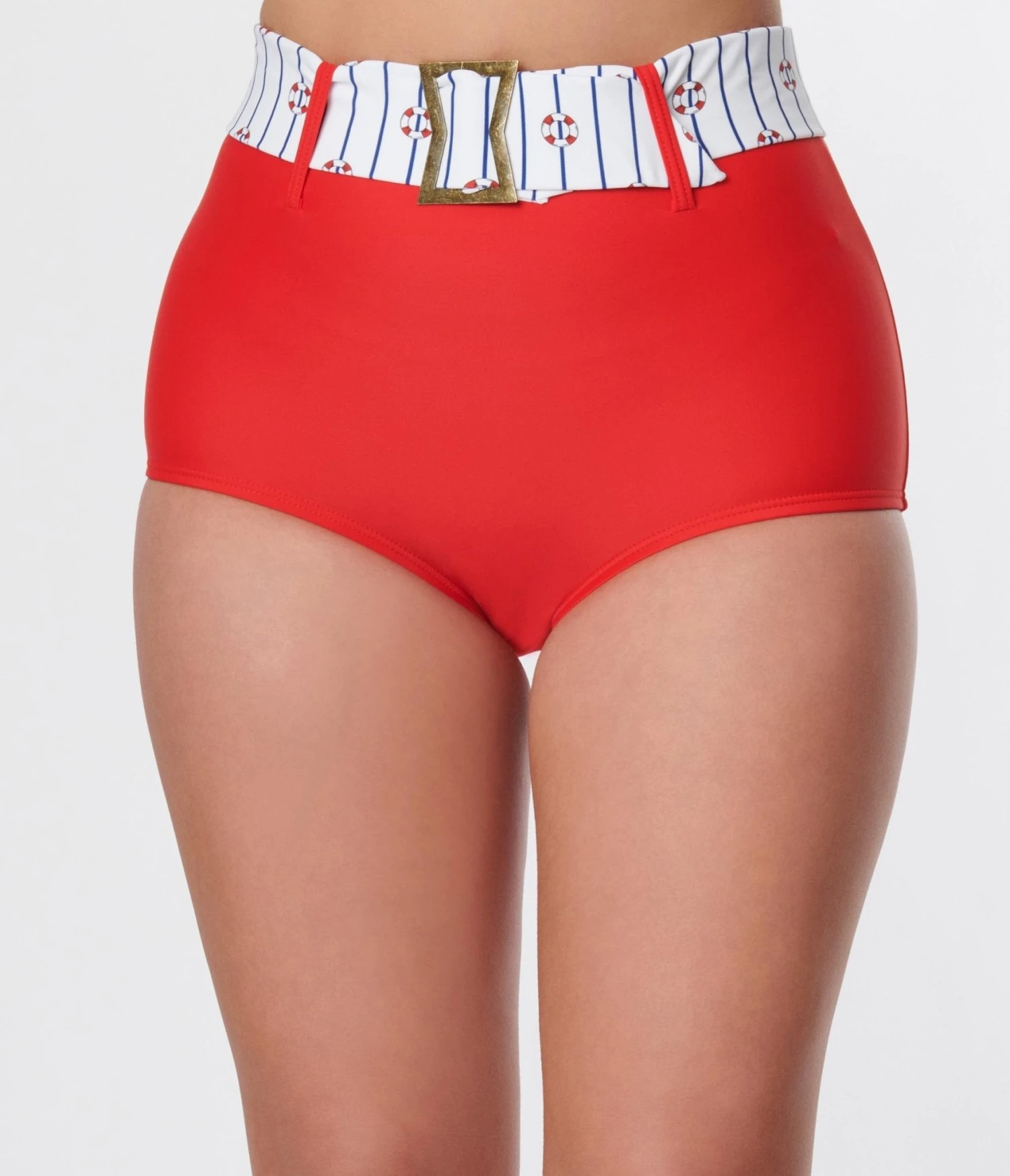 Unique Vintage Red High Waist Belted Swim Bottom - Image 2