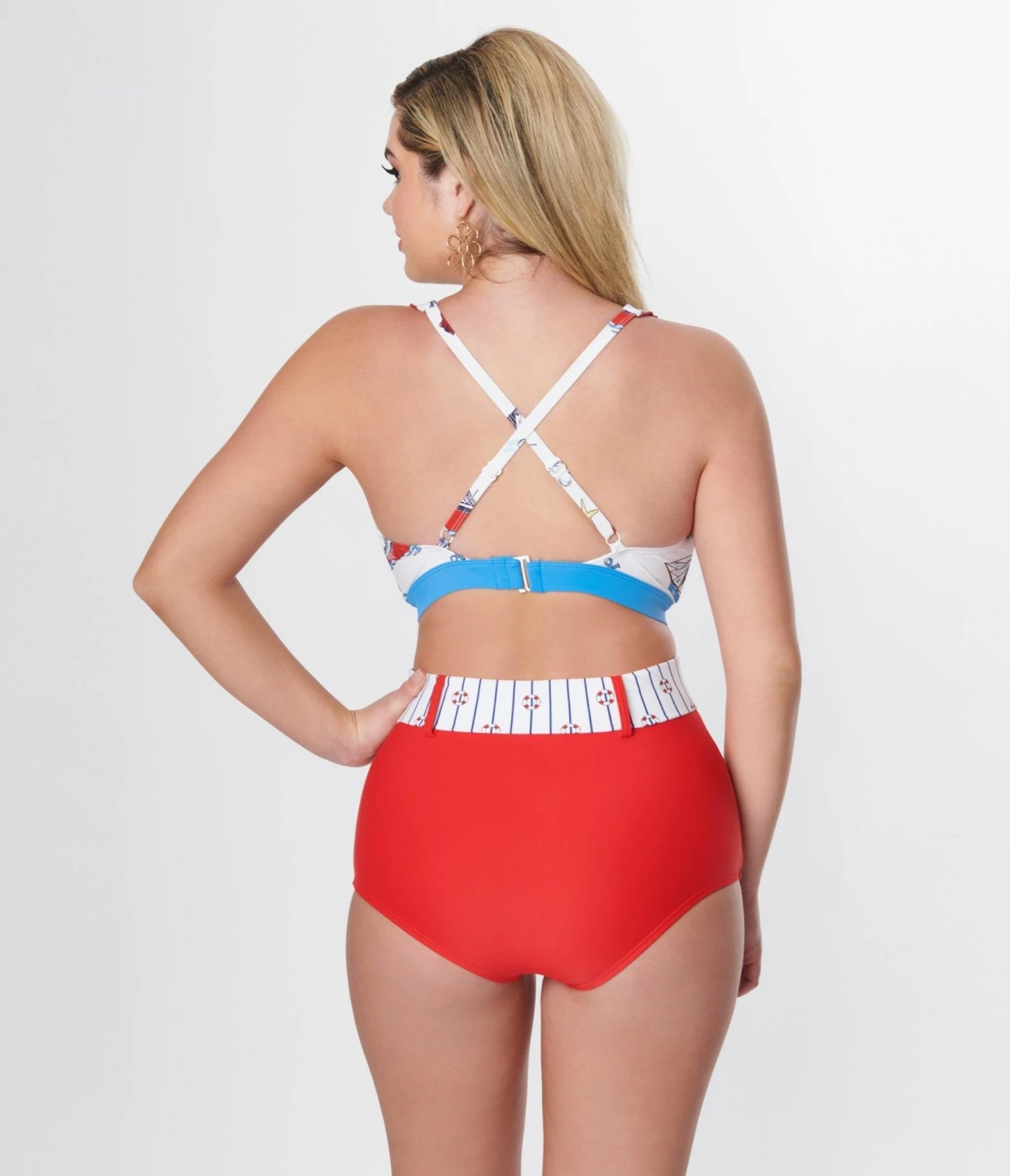 Unique Vintage Red High Waist Belted Swim Bottom - Image 3