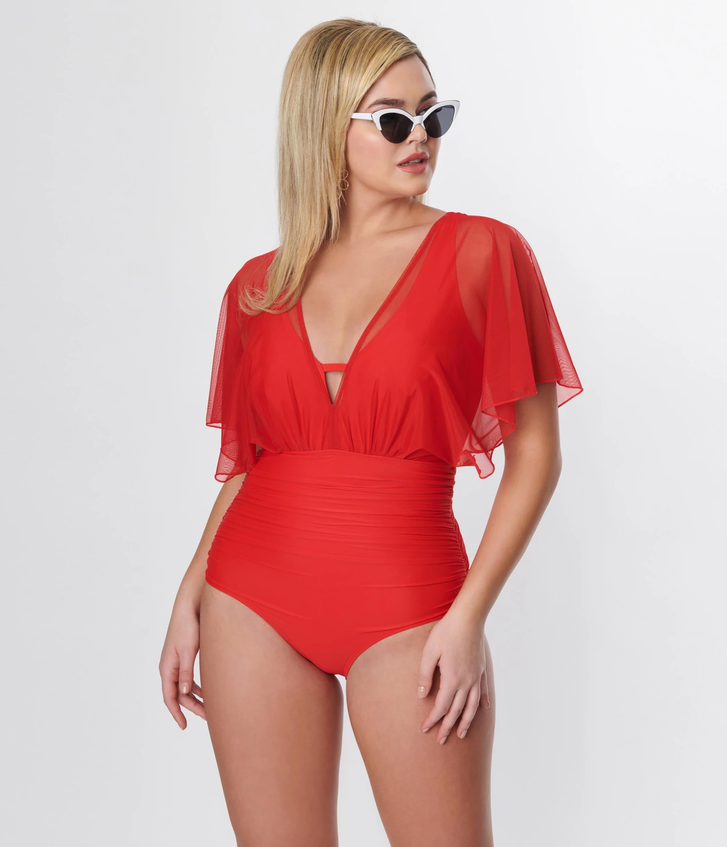Unique Vintage Red Mesh Sleeved Torrey Swimsuit - Image 5