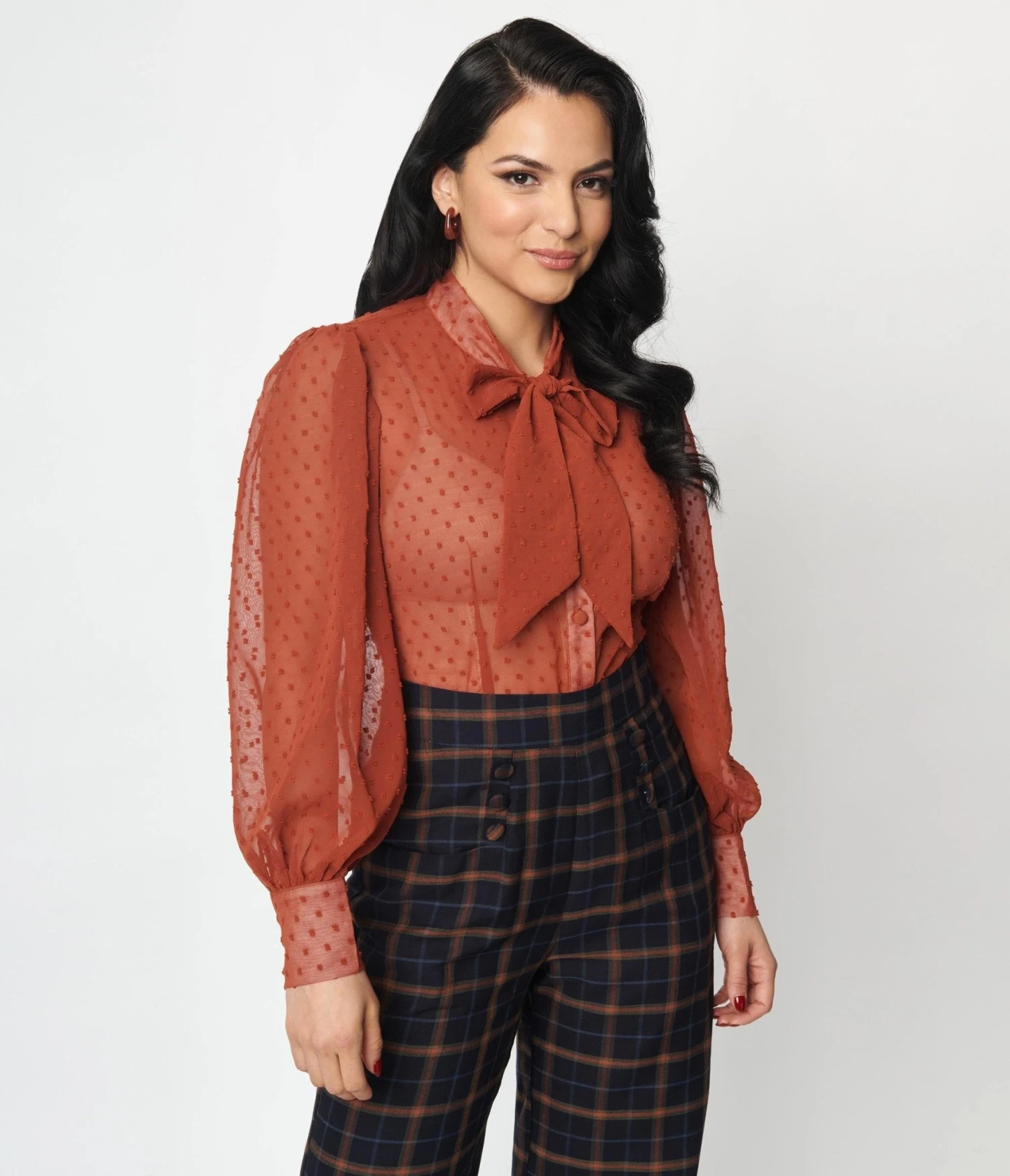 Unique Vintage Rust Clip Dot Gwen Blouse - Image 4