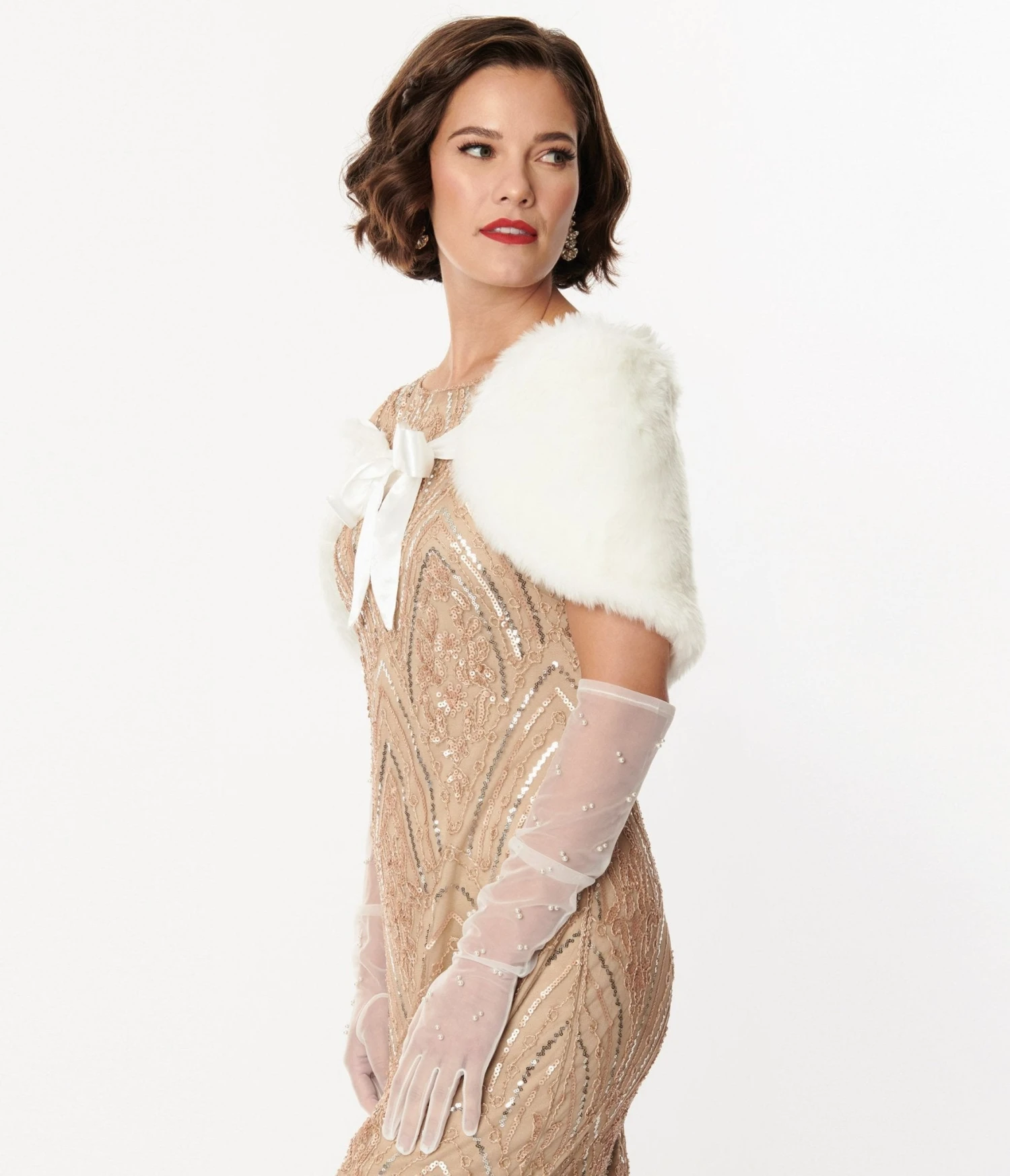 Unique Vintage White Faux Fur Ribbon Shawl - Image 2