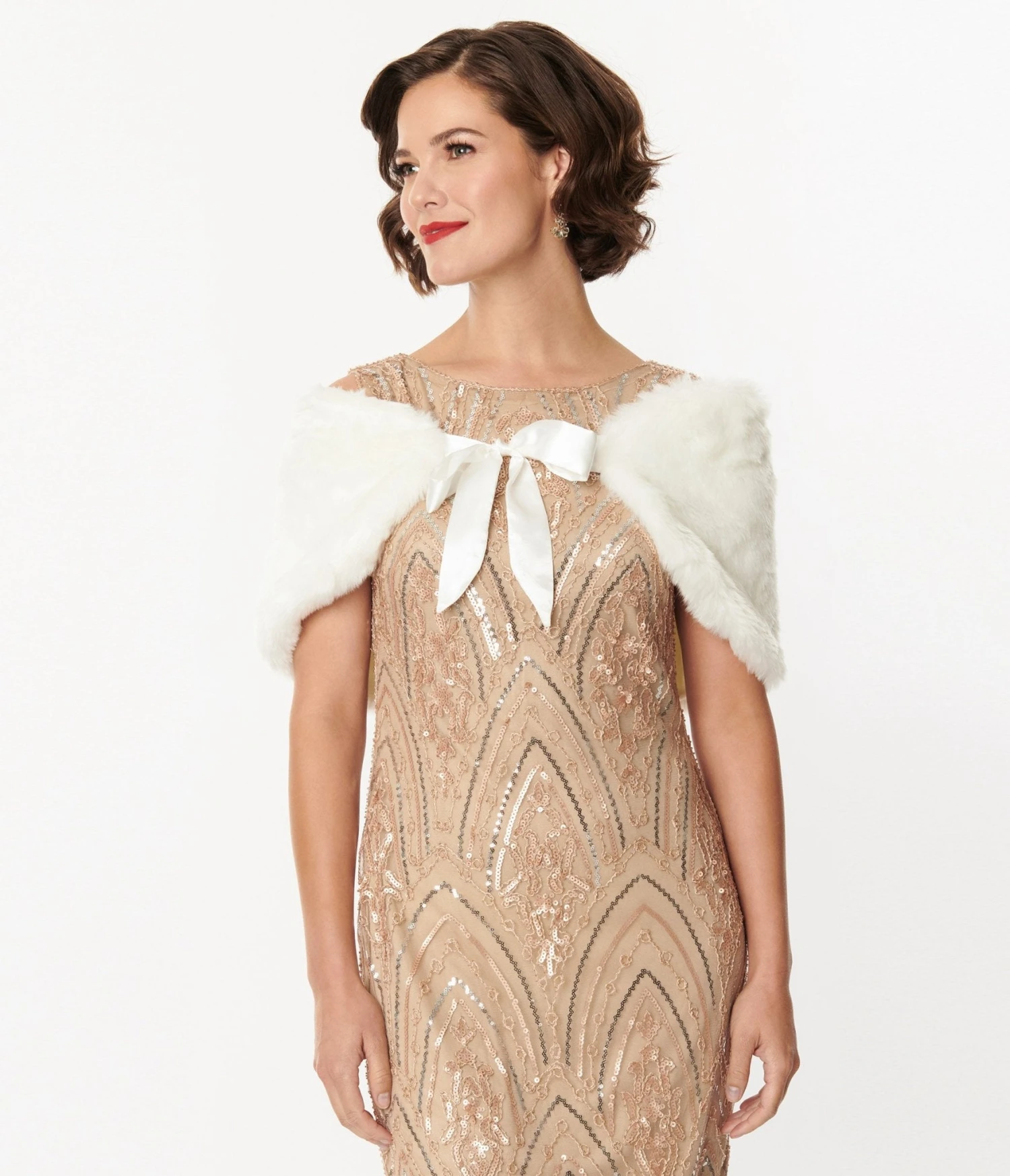 Unique Vintage White Faux Fur Ribbon Shawl