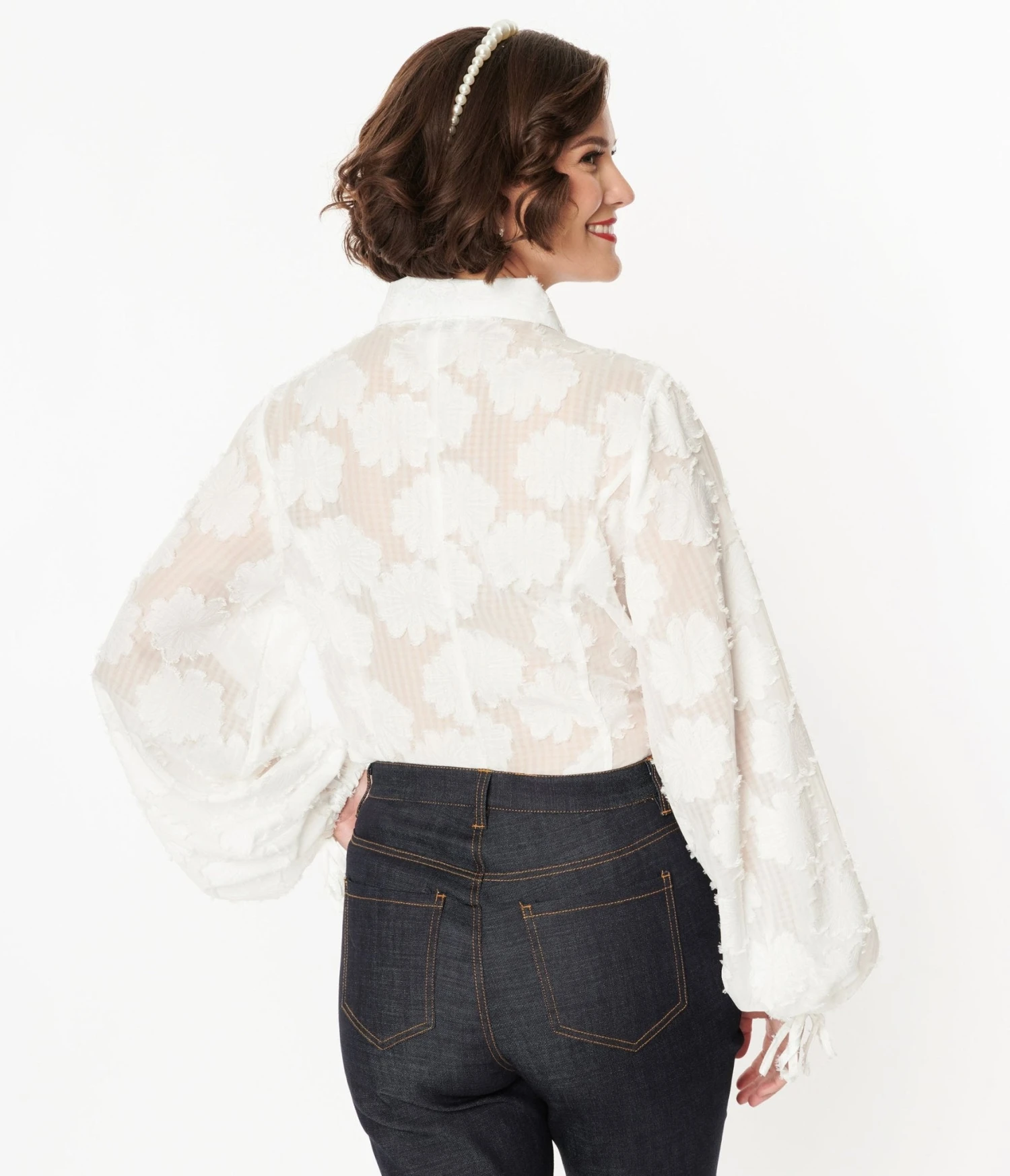 Unique Vintage White Floral Francesca Blouse - Image 3