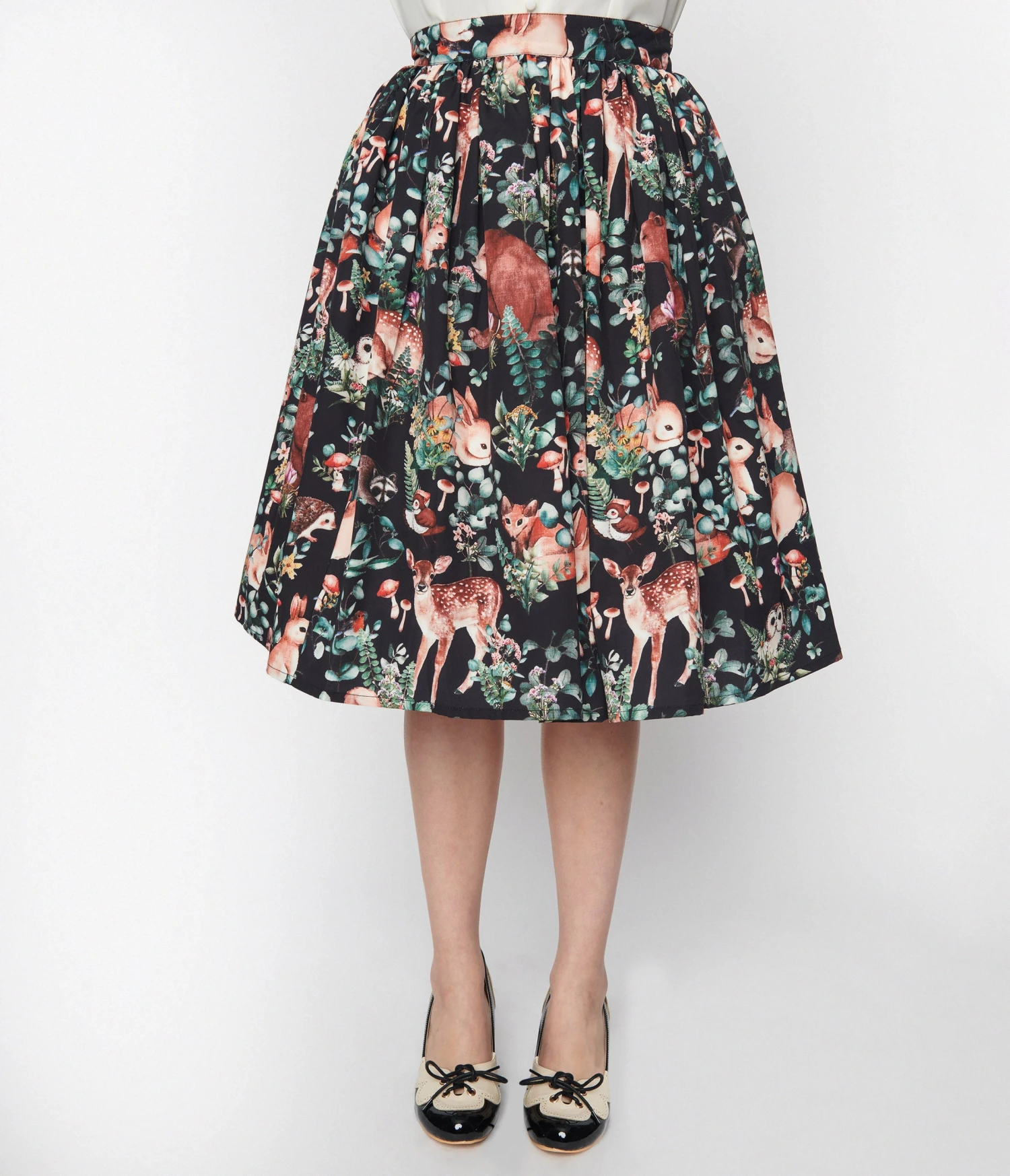 Unique Vintage Woodland Creature Print Swing Skirt - Image 2