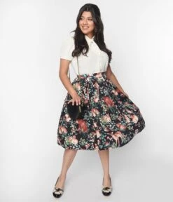 Unique Vintage Woodland Creature Print Swing Skirt