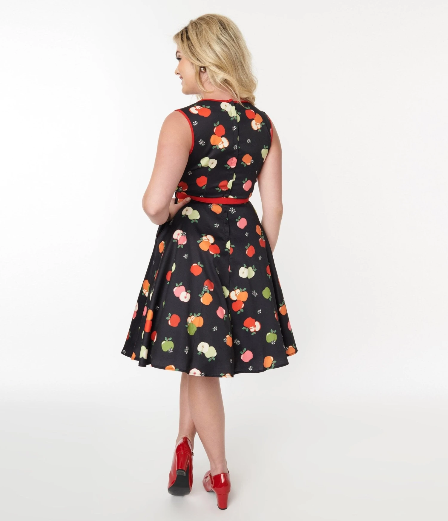 Voodoo Vixen Black & Apples Flare Dress - Image 3