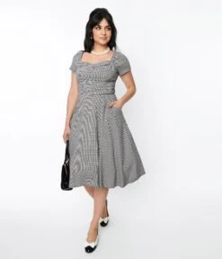 Voodoo Vixen Black & White Houndstooth Swing Dress