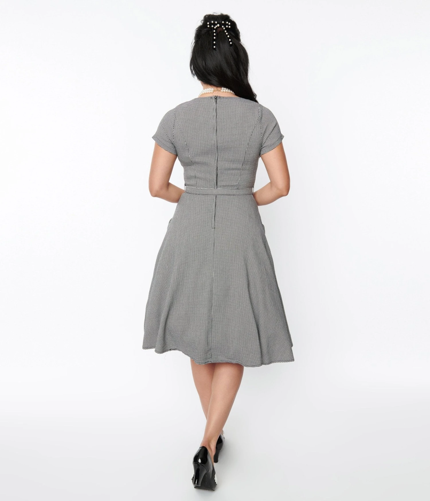 Voodoo Vixen Black & White Houndstooth Swing Dress - Image 2