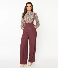 Voodoo Vixen Dark Mauve High Waisted Suspender Pants
