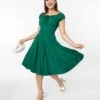 Voodoo Vixen Emerald Green Puff Sleeve Swing Dress