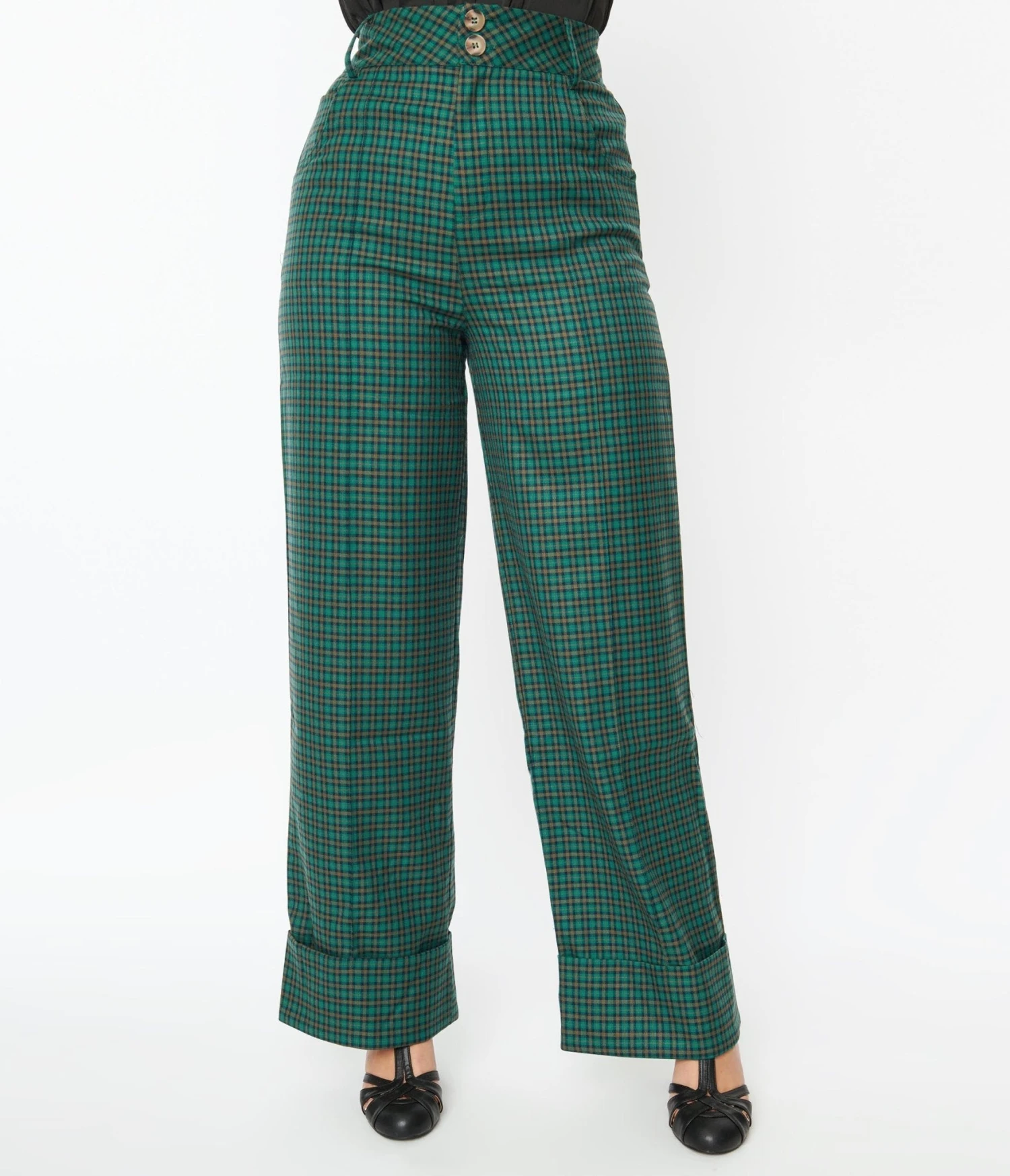 Voodoo Vixen Green Plaid High Waist Trousers - Image 2
