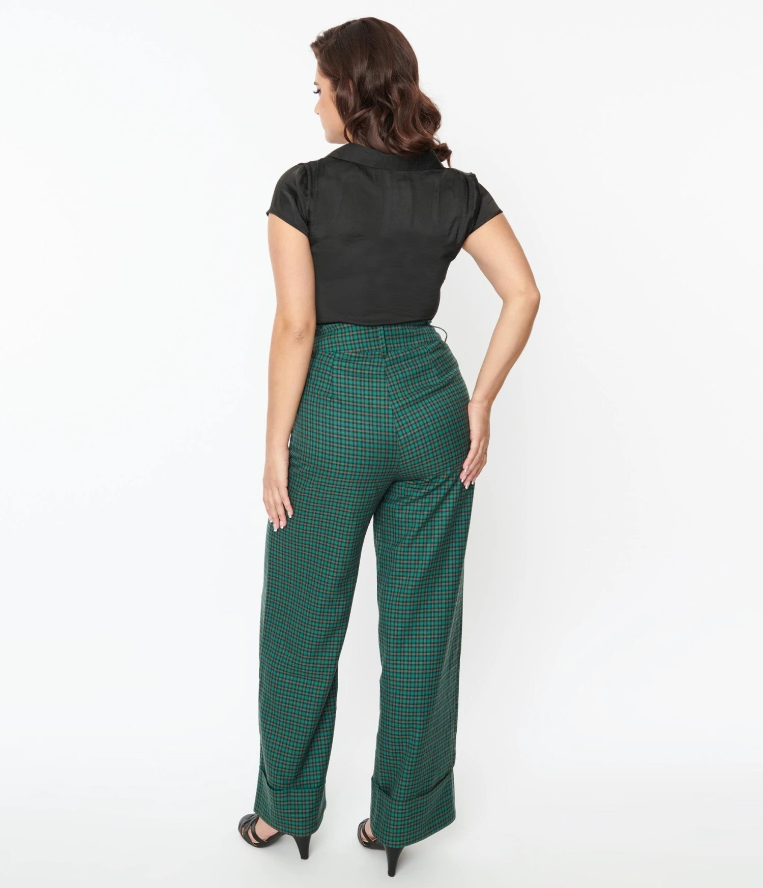 Voodoo Vixen Green Plaid High Waist Trousers - Image 3