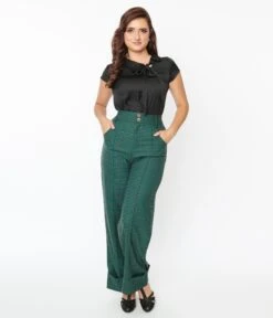 Voodoo Vixen Green Plaid High Waist Trousers