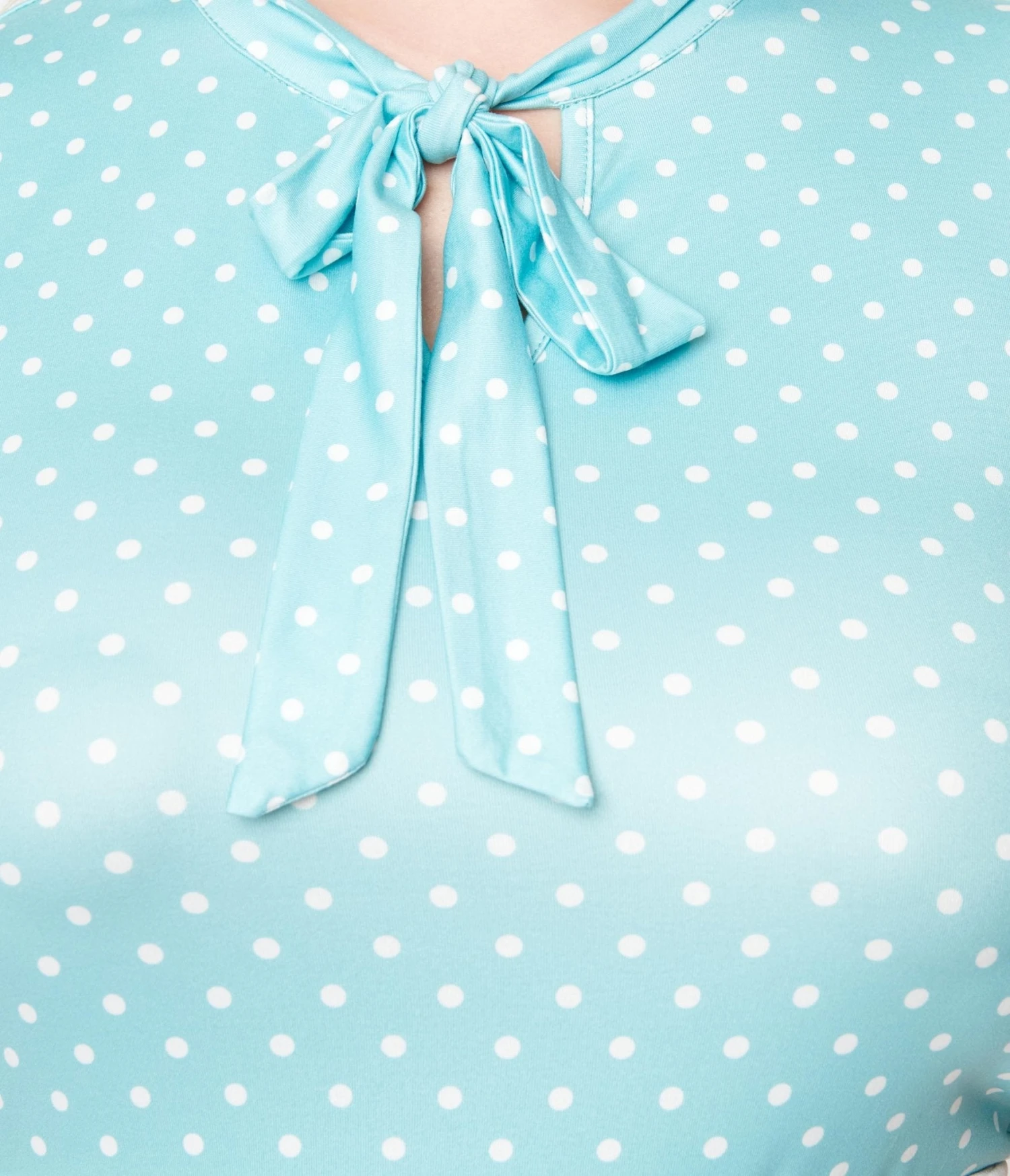 Voodoo Vixen Mint Polka Dot Tie Neck Top - Image 2