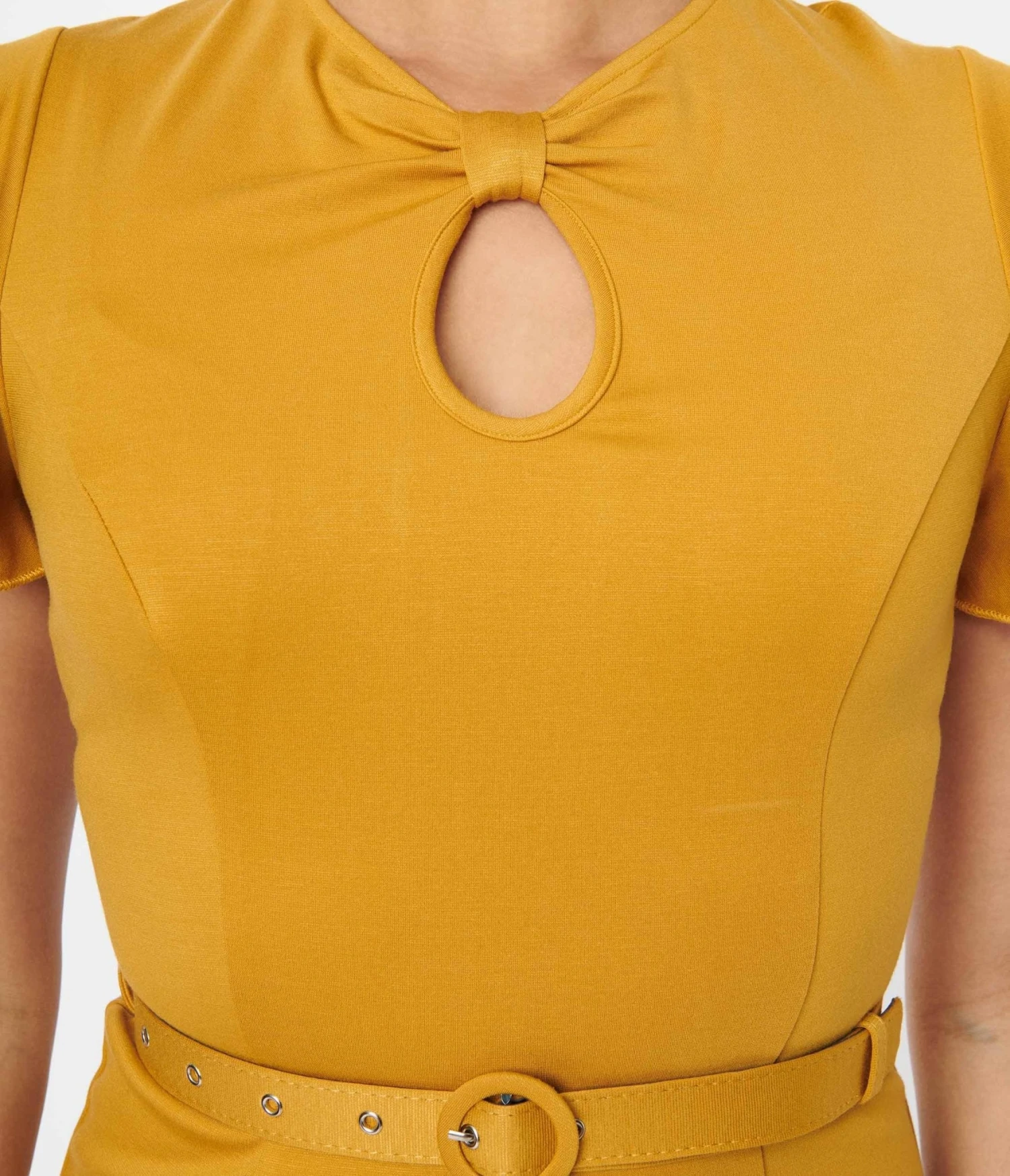 Voodoo Vixen Mustard Flutter Sleeve Fit & Flare Dress - Image 2