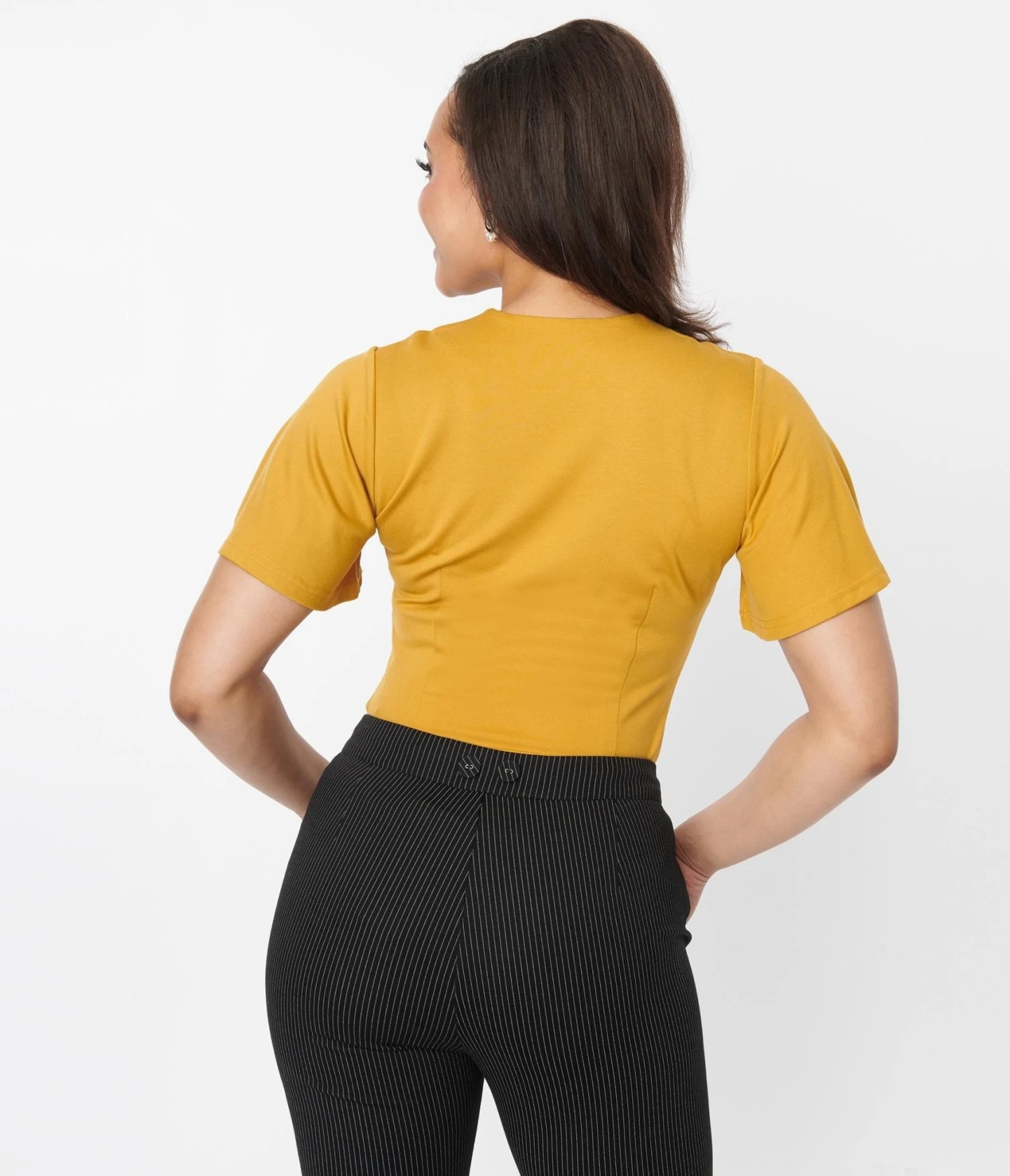 Voodoo Vixen Mustard Flutter Sleeve Top - Image 2