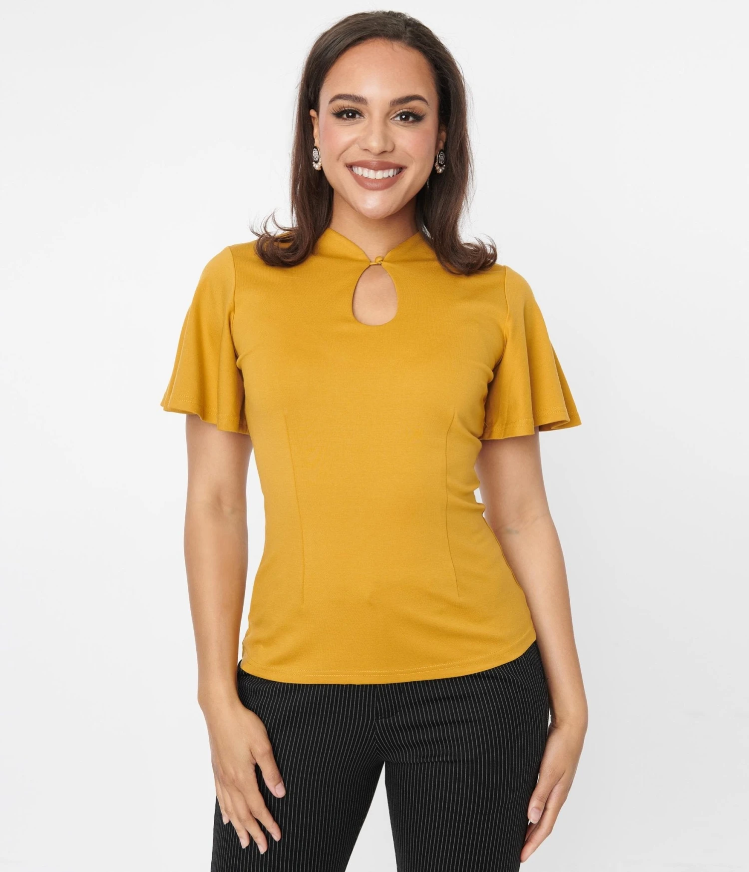 Voodoo Vixen Mustard Flutter Sleeve Top - Image 5